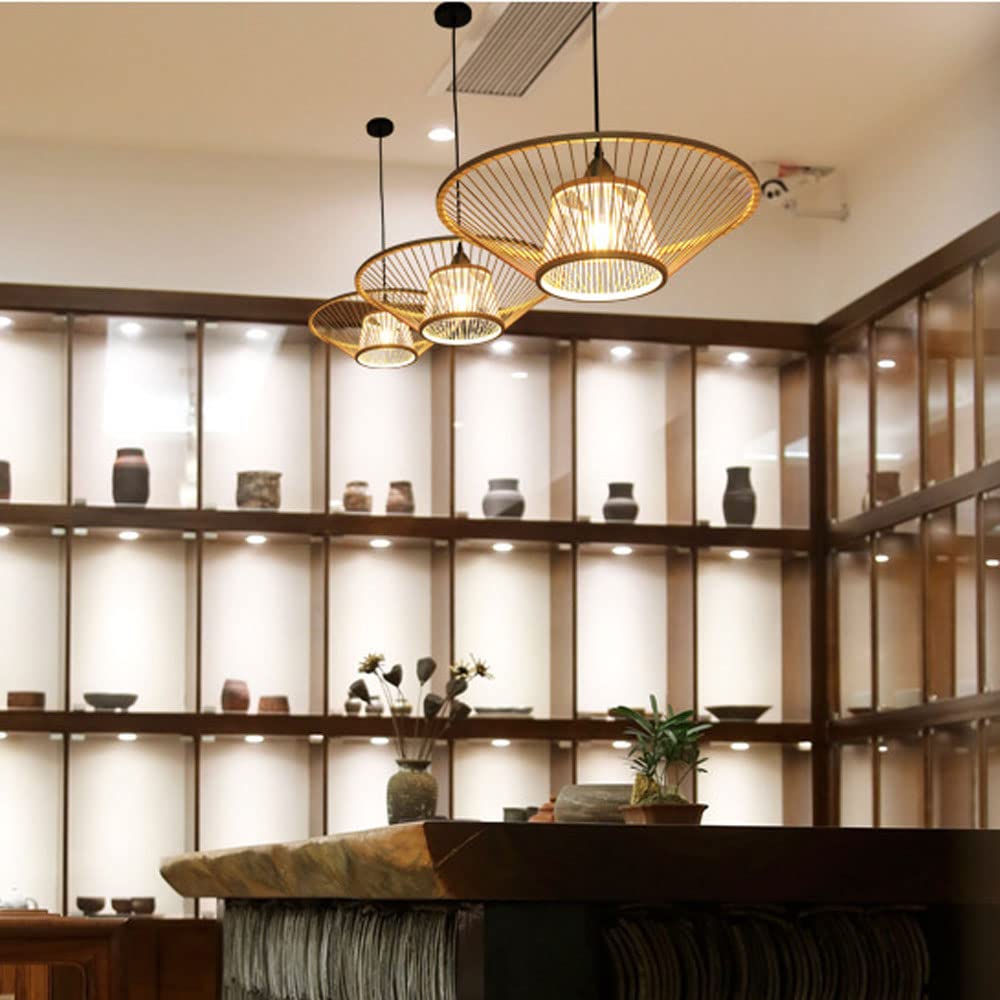 Natural Bamboo Pendant Light Fixtures - Handwoven Wicker Rattan Lamp Shades & Chandeliers for Hotel, Coffee Shop, Restaurant, Bar Decor - Eco-Friendly Hanging Lights for Indoor Bohemian & Coastal Style Spaces (Bulb Not Included)