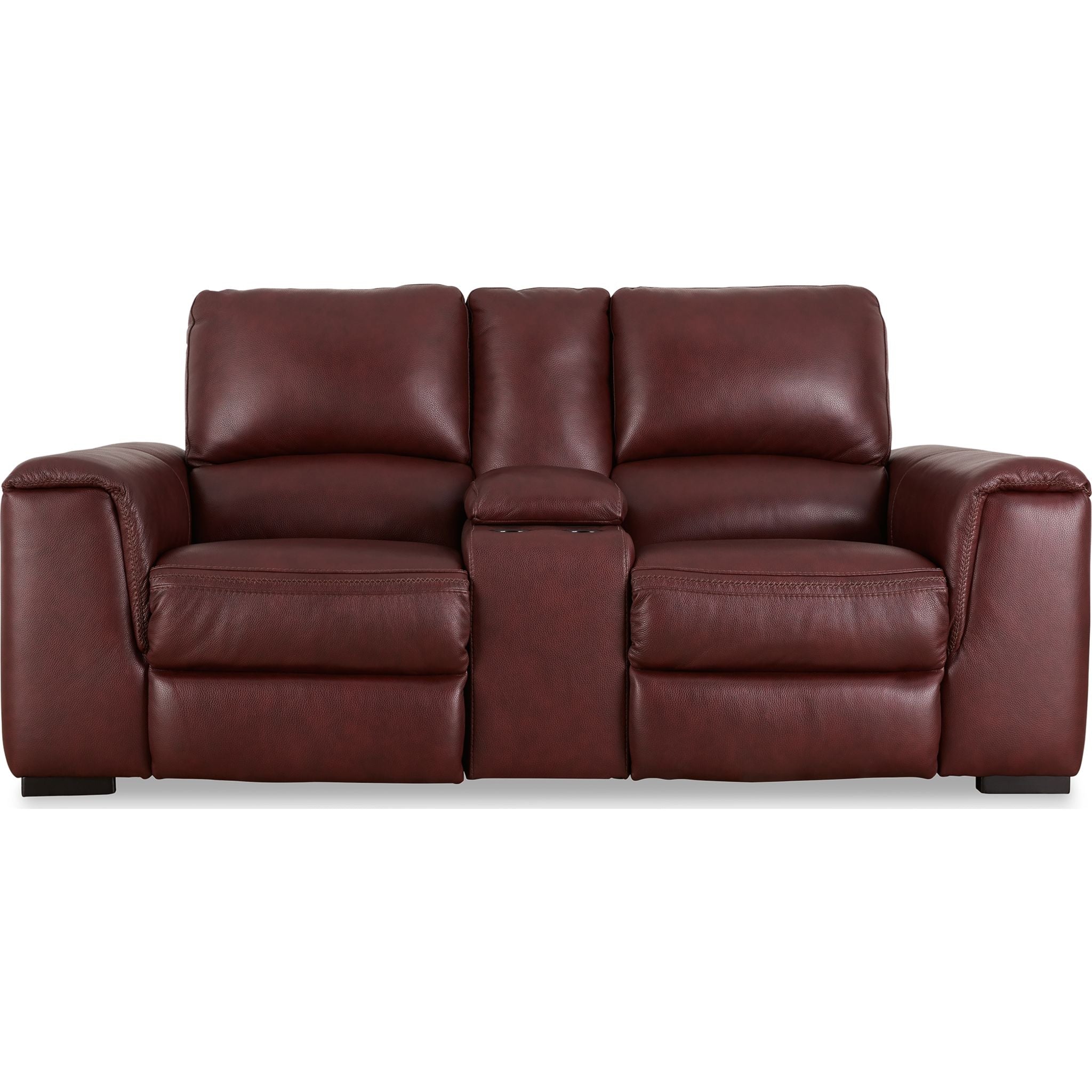 Alessandro Power Reclining Loveseat with Console in Garnet Red - Modern Leather Recliner Sofa for Living Room, Home Theater & Relaxation