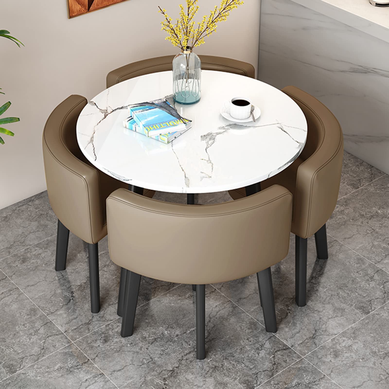 Modern Reception Table and Chair Set - Space-Saving Round Coffee Table with Matching Chairs for Office, Meeting Rooms & Shops (Light Coffee) - Perfect for Small Business Meetings, Lobby Areas & Conference Spaces