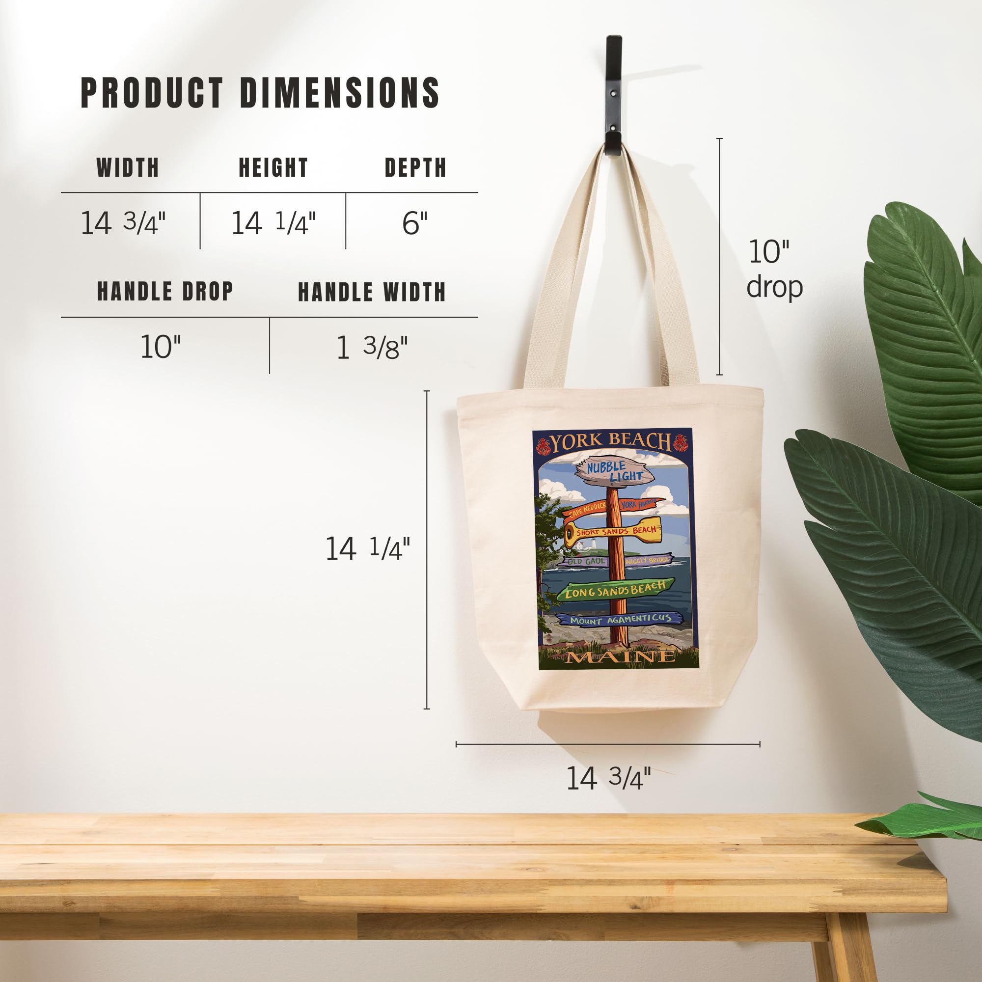 York Beach Maine Destinations Sign - 100% Cotton Canvas Reusable Tote Bag for Shopping, Beach & Travel | Lantern Press