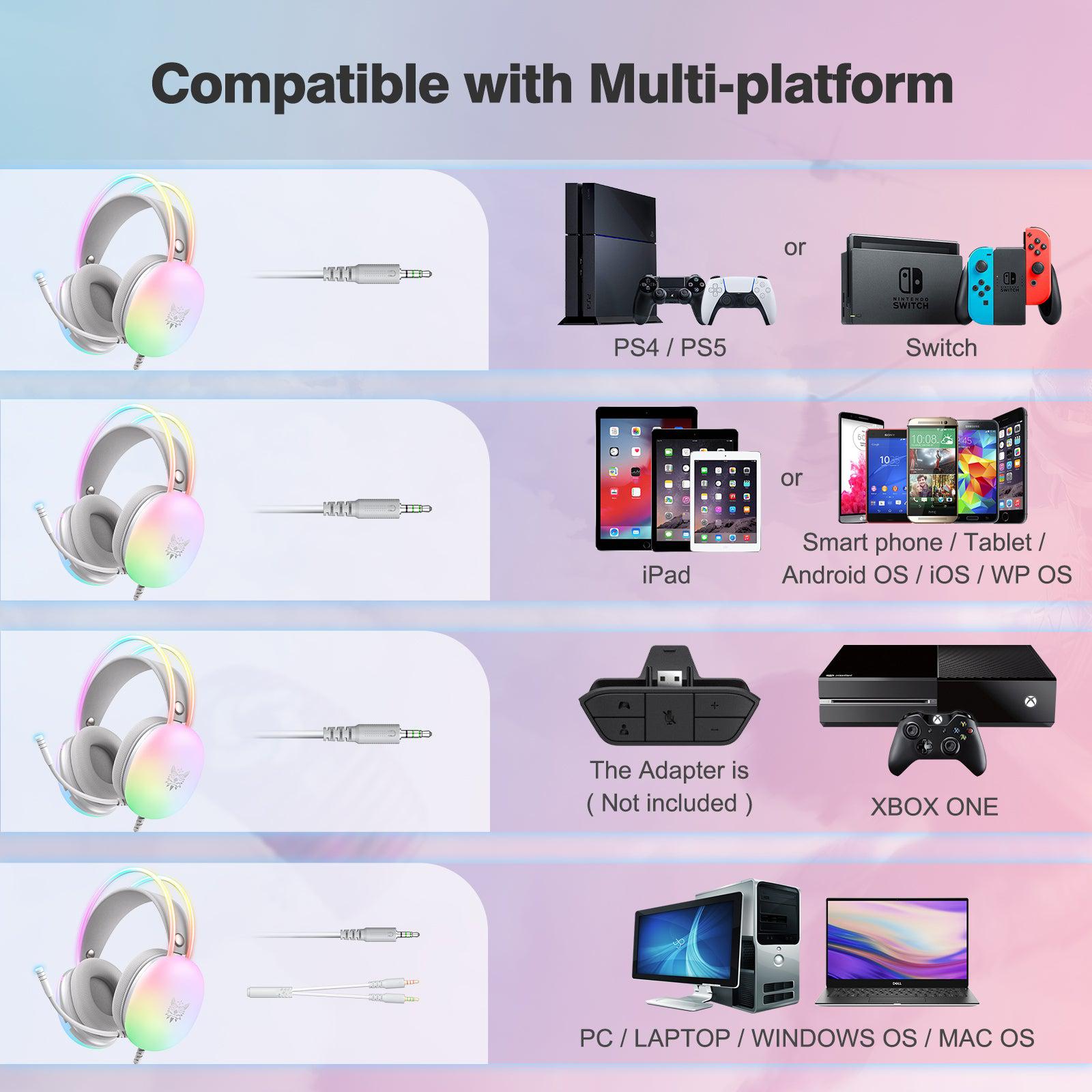 ONIKUMA X25 RGB Gaming Headset with Noise Cancelling Mic - 7.1 Surround Sound for PC, PS4, PS5, Xbox - Comfortable Over-Ear Headphones for Gaming, Streaming & Music (Perfect for Esports & Late-Night Gaming)