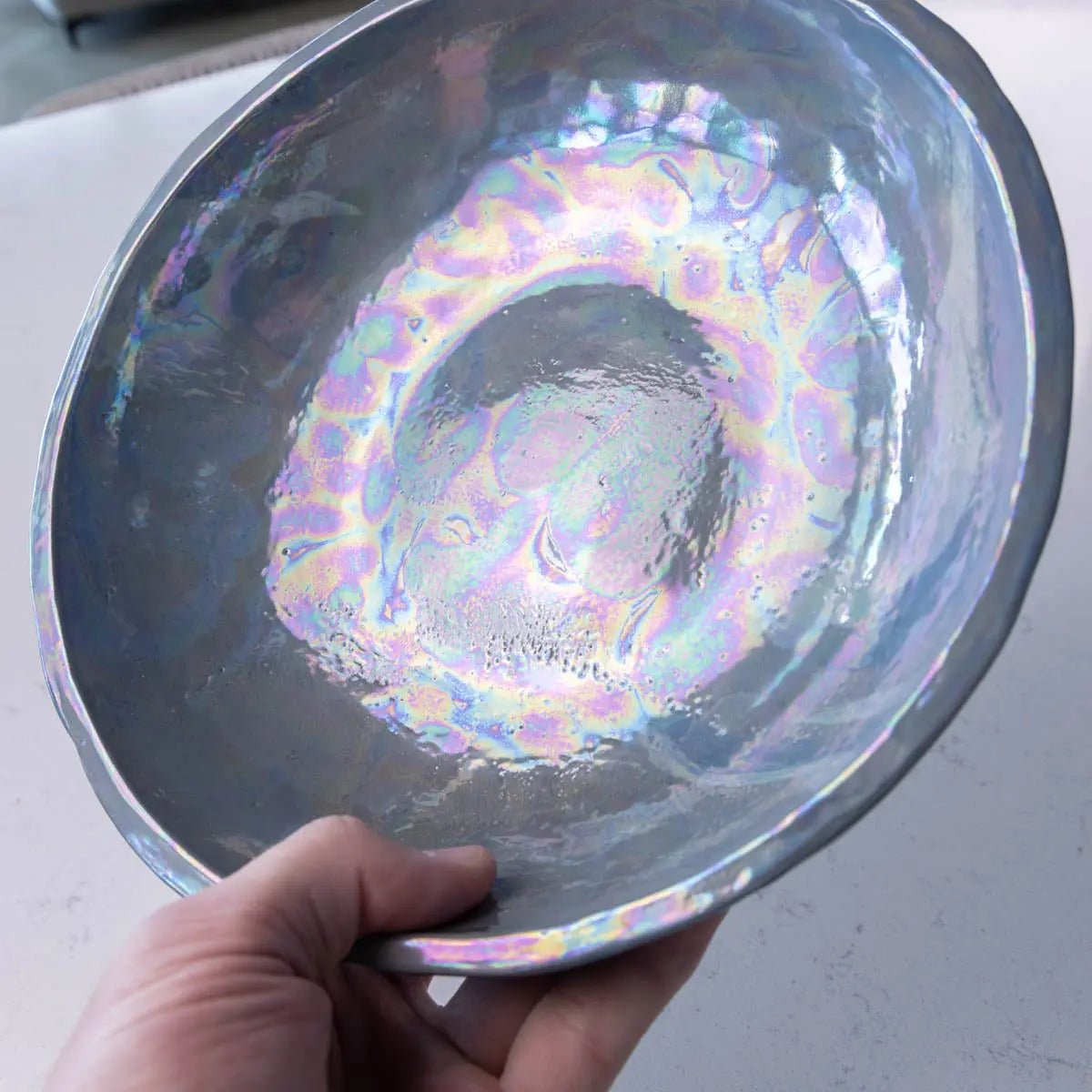 Handmade Nerikomi Stoneware Bowl with Mother of Pearl Finish - Blue, Gray & Cream Ceramic Serving Dish for Dining & Decor (Alchemy Collection) | Perfect for Entertaining, Table Centerpieces & Home Decor