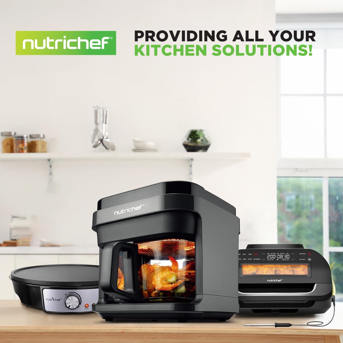 Nutrichef 5.8 Quart Air Fryer with 8 Preset Functions - Transparent Basket for Perfect Cooking - Fry, Bake, Roast Chicken, Steak, Shrimp & Vegetables - Digital Timer & Temperature Control - Ideal for Family Meals, Parties & Healthy Snacks - Black