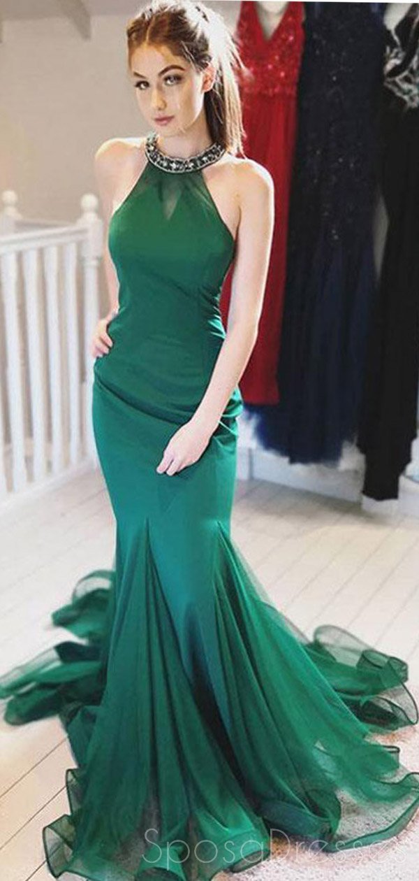 Emerald Green Beaded Halter Mermaid Evening Gown - Elegant Long Prom Dress for Sweet 16, Homecoming & Formal Events | Style 18425 | Perfect for Dances, Galas & Special Occasions