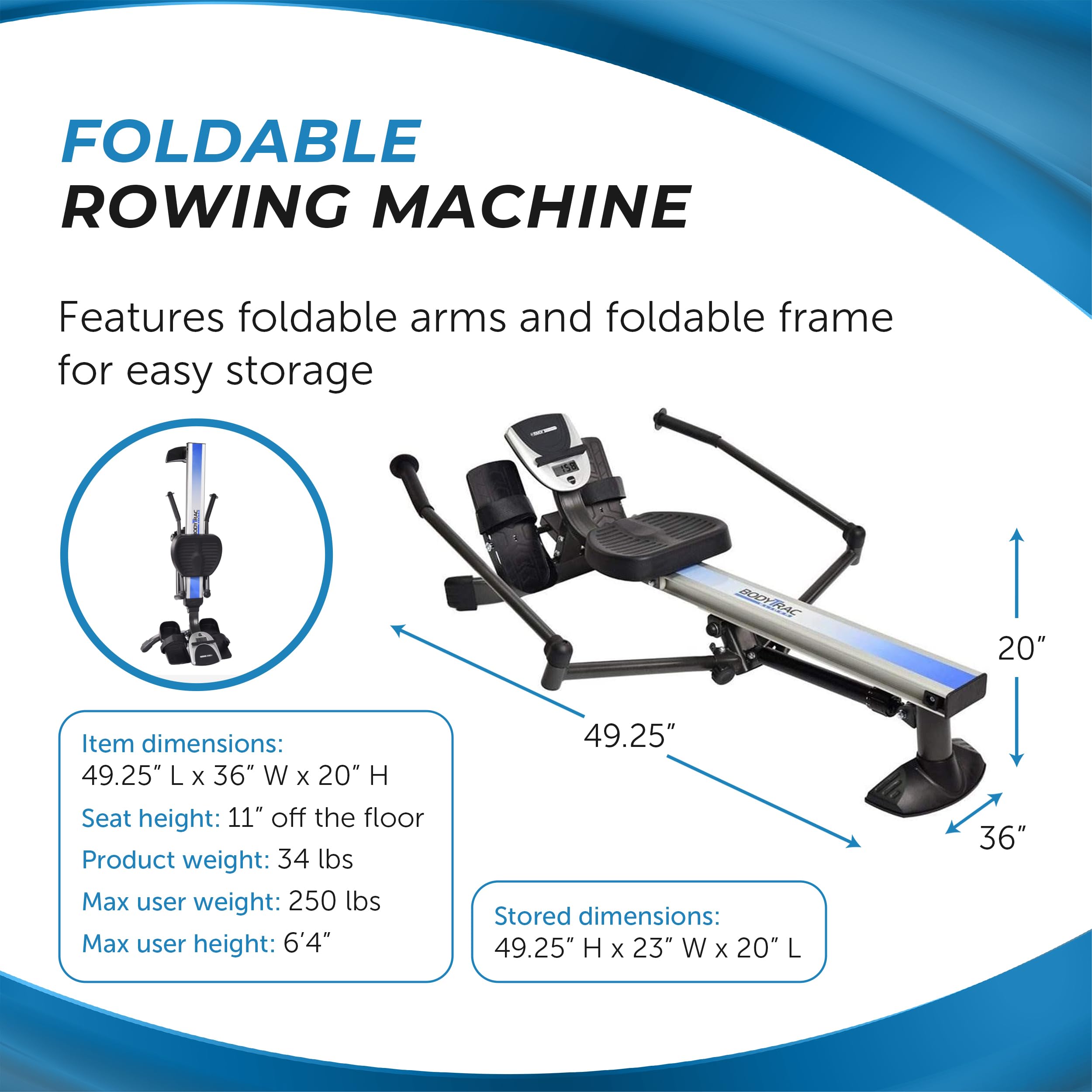 Stamina BodyTrac Glider 1050 Rowing Machine - Home Gym Equipment for Full Body Workout | Perfect for Cardio Training & Strength Building in Small Spaces