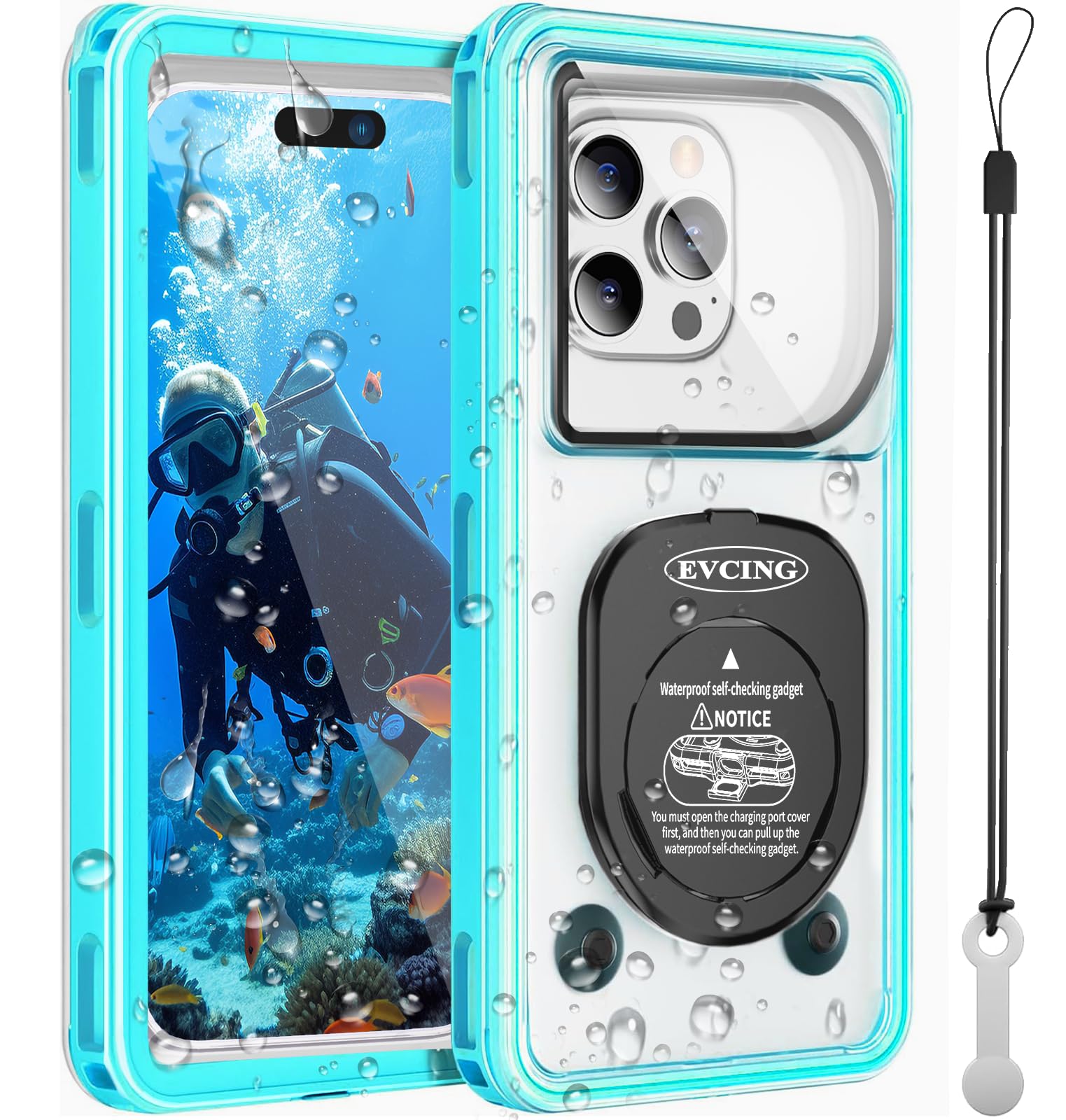 Waterproof Phone Case IPX8 - Underwater Diving & Snorkeling Protection for iPhone 16 Pro Max/15/14/Galaxy S24 (Up to 6.9 Inch) - 360° Full Body Shockproof Cover - Perfect for Beach, Pool, Cruise & Water Sports (Cyan Blue)