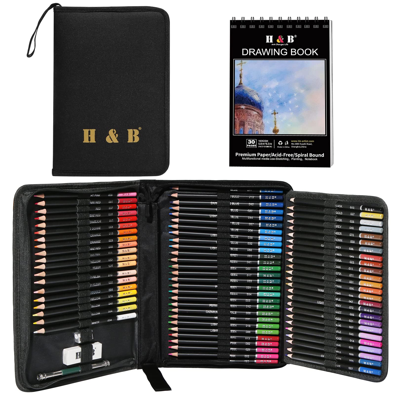 76-Colored Pencils & Sketchbook Drawing Kit - Professional Soft Oil-Based Core Artist Coloring Set with Case, Sharpener & Art Paper for Adults, Kids & Beginners | Sketching, Blending, Shading | Perfect for Art Classes, Home Drawing & Creative Gift Ideas