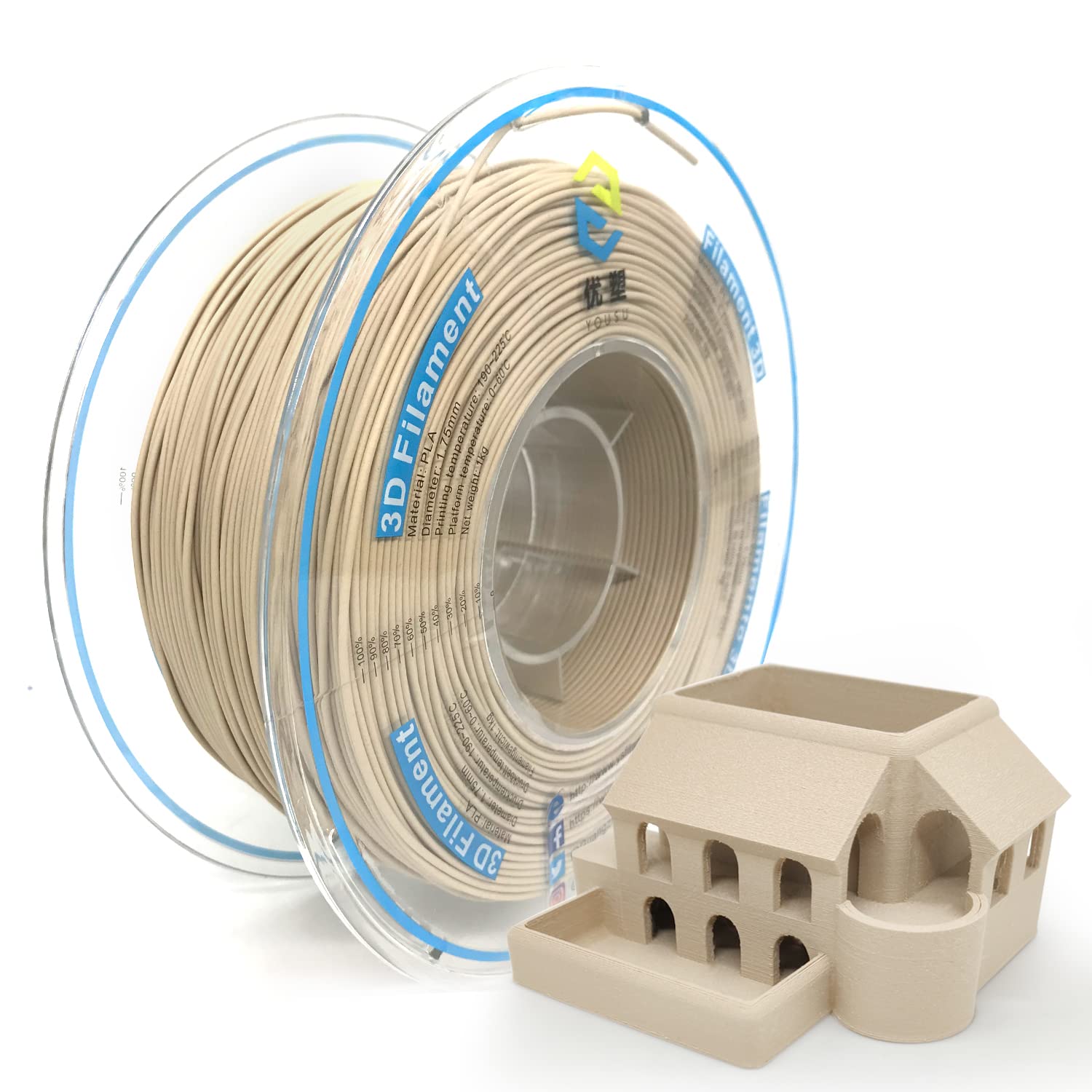 YOUSU 1.75mm Wood PLA Filament for 3D Printing - 1kg Spool with 20% Real Wood Fiber - Perfect for DIY Crafts, Home Decor & Wooden Prototypes