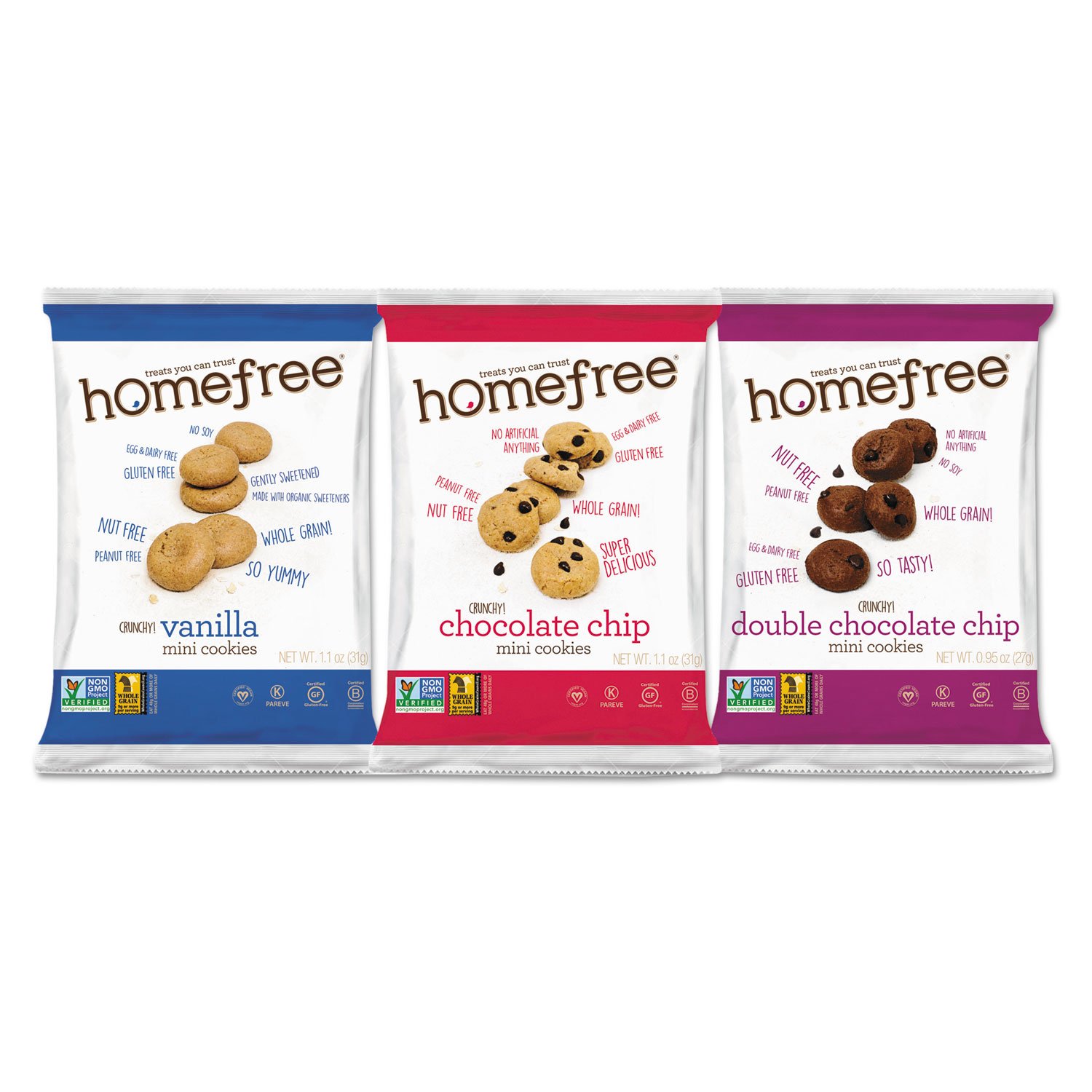 Homefree Gluten Free Mini Cookies Variety Pack - 30 Individually Wrapped Snacks (1.1oz & 0.95oz) | Allergy Friendly Treats for School Lunches, Office Snacks & Travel