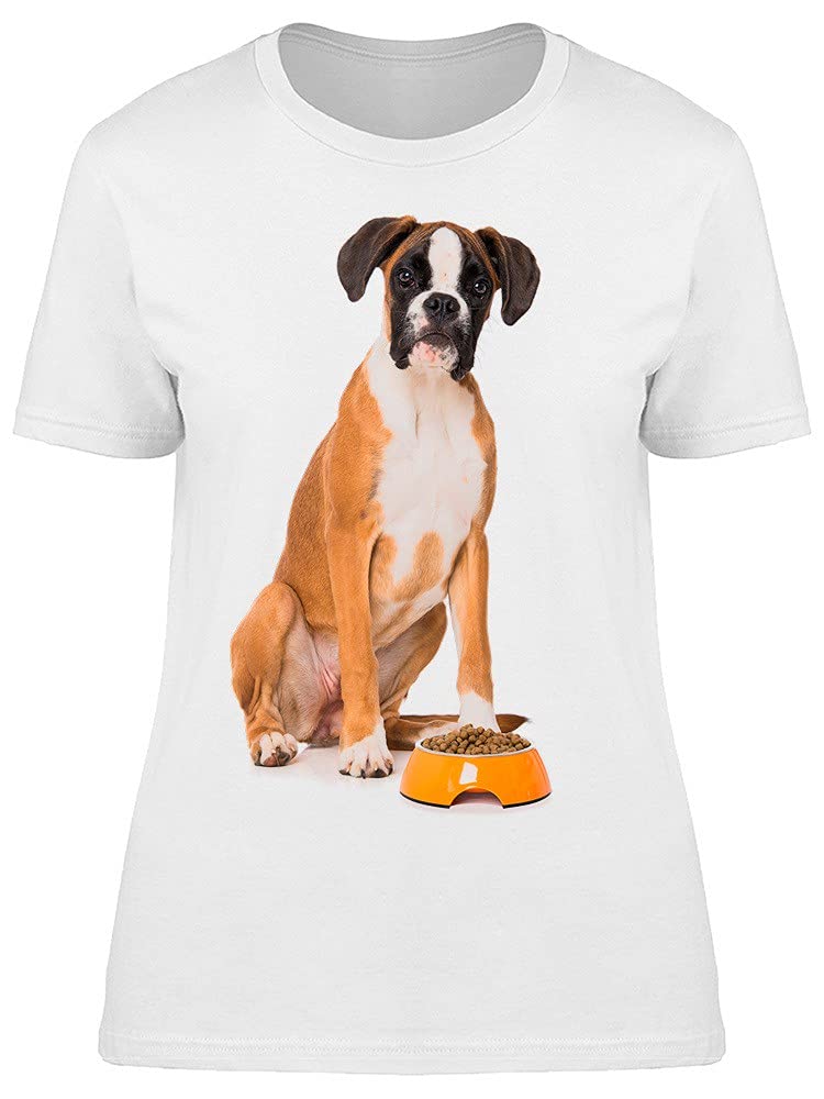 Smartprints Boxer Dog with Food Graphic T-Shirt for Women - Cute Casual Tee for Dog Lovers, Pet Owners & Animal Enthusiasts | Perfect for Daily Wear, Dog Walks & Pet-Themed Events