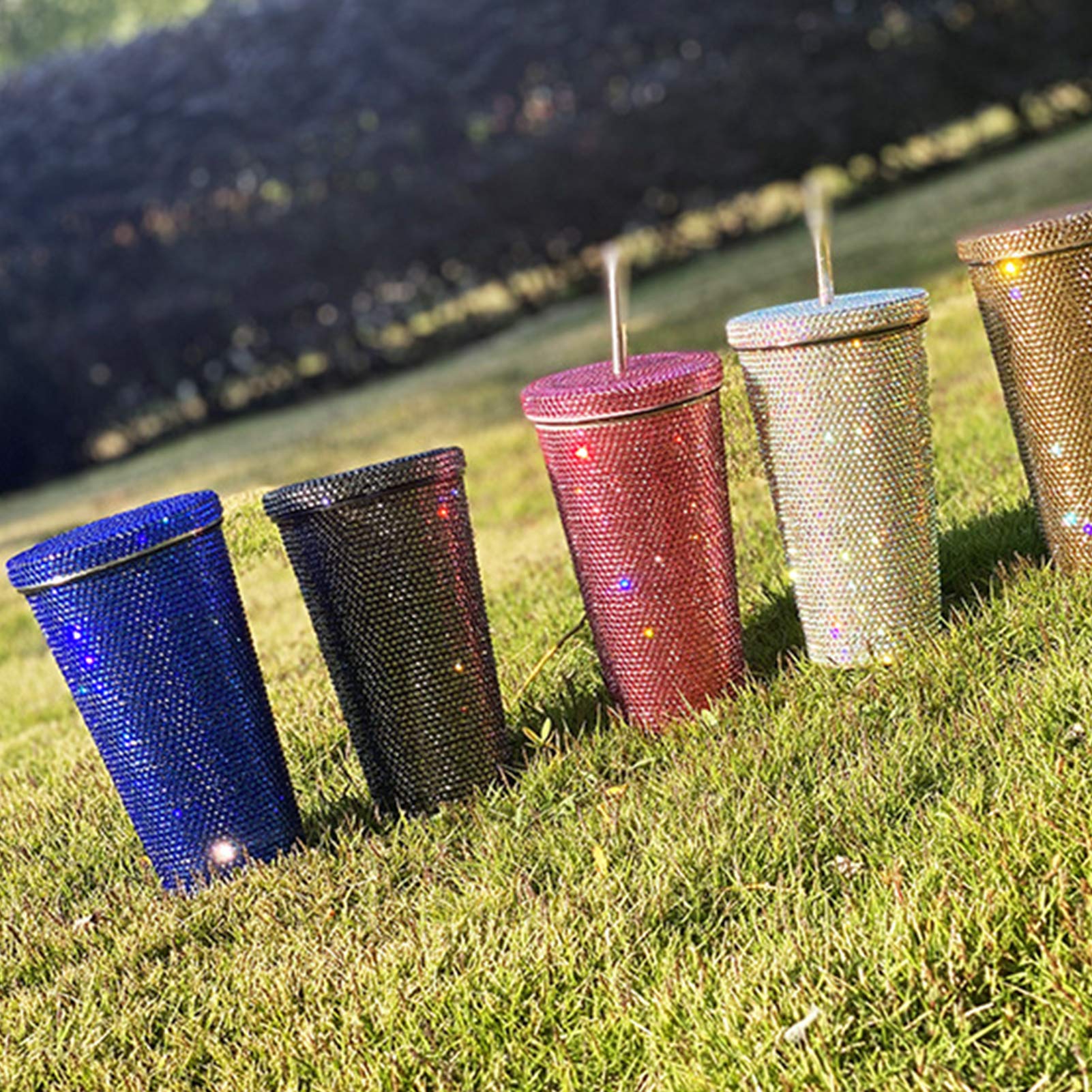 Walbest 17oz Glitter Tumbler with Lid & Straw - Stainless Steel Rhinestone Bling Cup for Cold Drinks & Coffee - Cute Sparkly Travel Mug for Women - Perfect for Office, Gym & Outdoor Activities