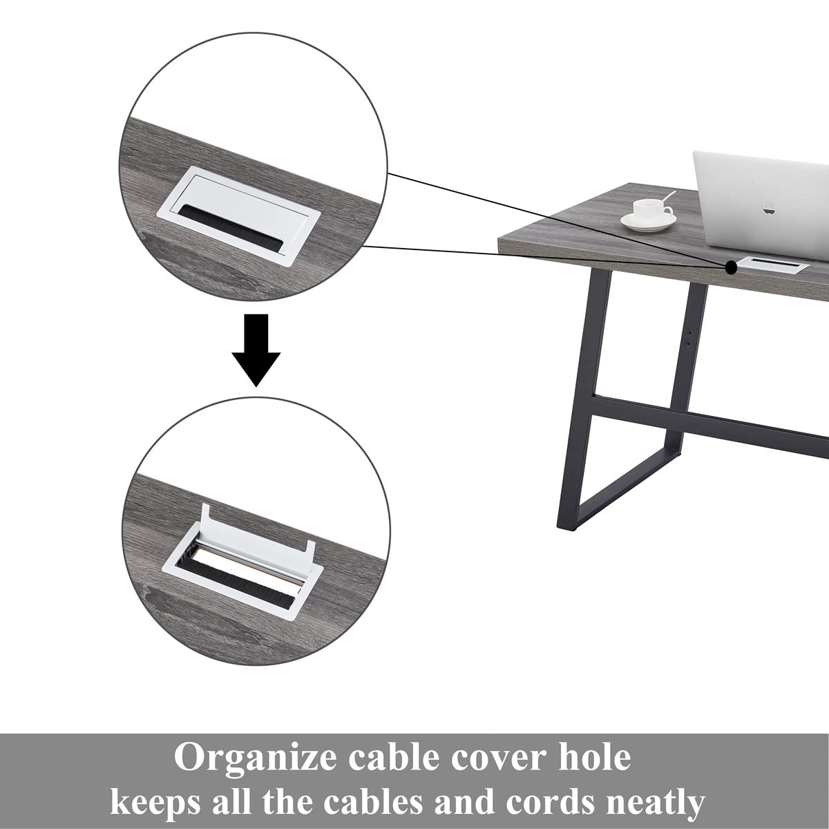 BON AUGURE 55 Inch Computer Desk - Wood & Metal Home Office Workstation (Dark Grey Oak) for Study & Workspace