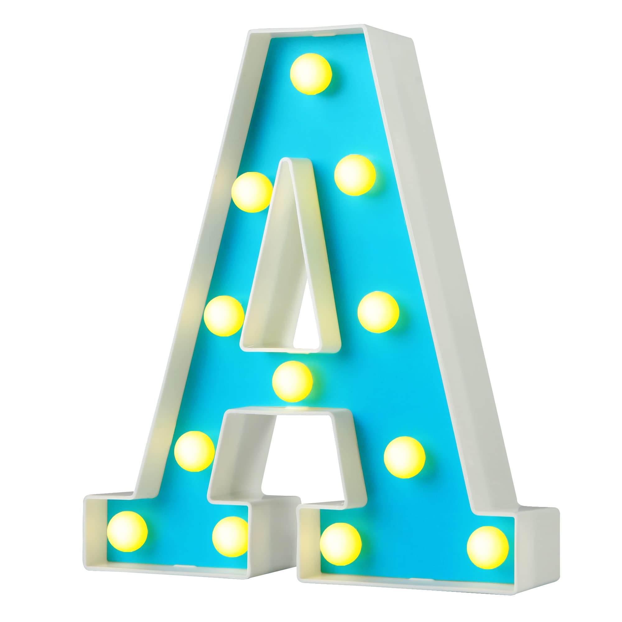 Adorn Life LED Marquee Light Up Letters - Battery Powered Alphabet Sign for Night Lights, Birthday, Teen Girl Gifts, Home Bar, Party, Wedding & Christmas Decorations (Blue A) - Perfect for Bedroom, Nursery, and Holiday Lighting