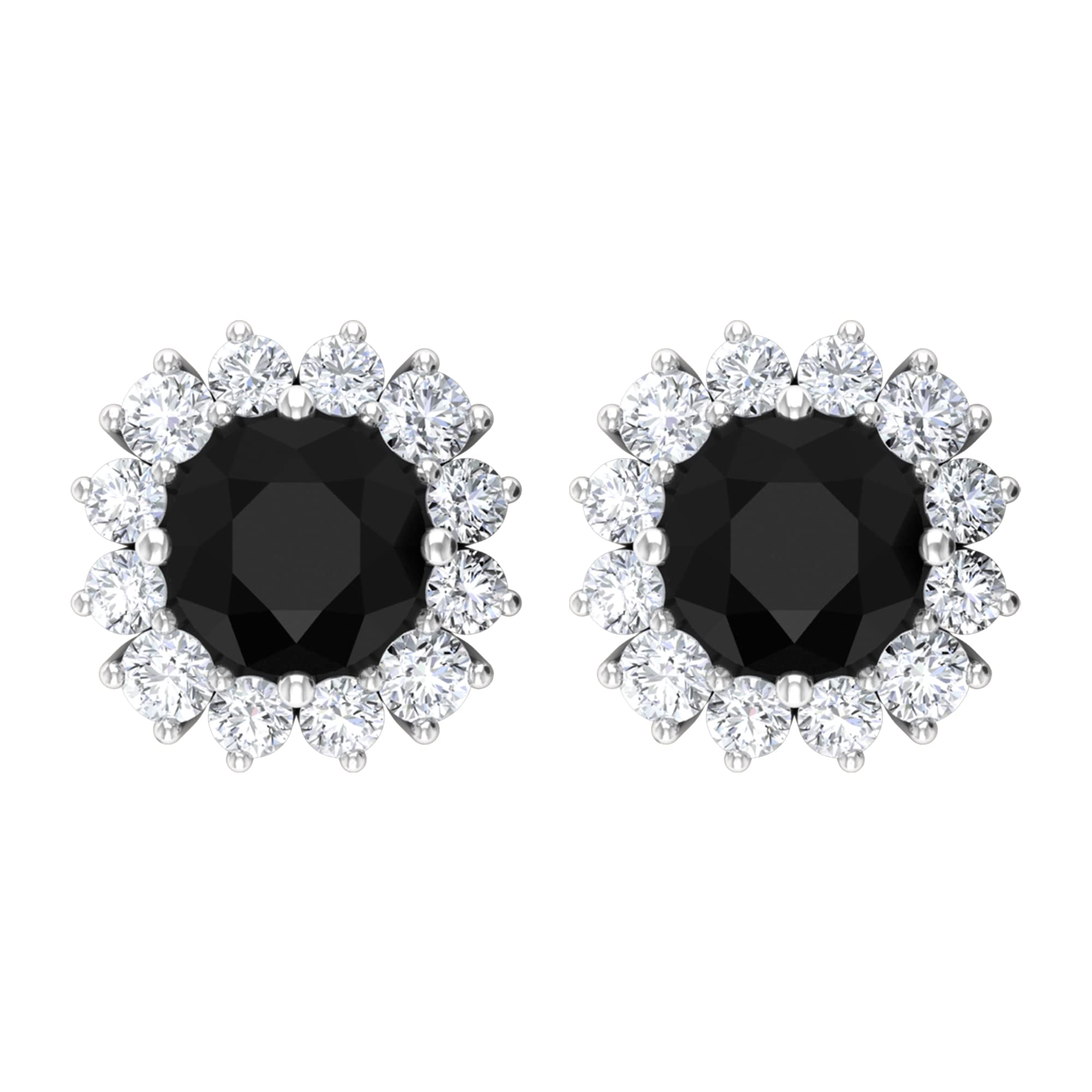 3/4 CT Black Onyx and Moissanite Stud Earrings - 4mm Round Cut 14K Solid Gold Halo Earrings for Women | Elegant Jewelry for Parties, Weddings & Everyday Wear