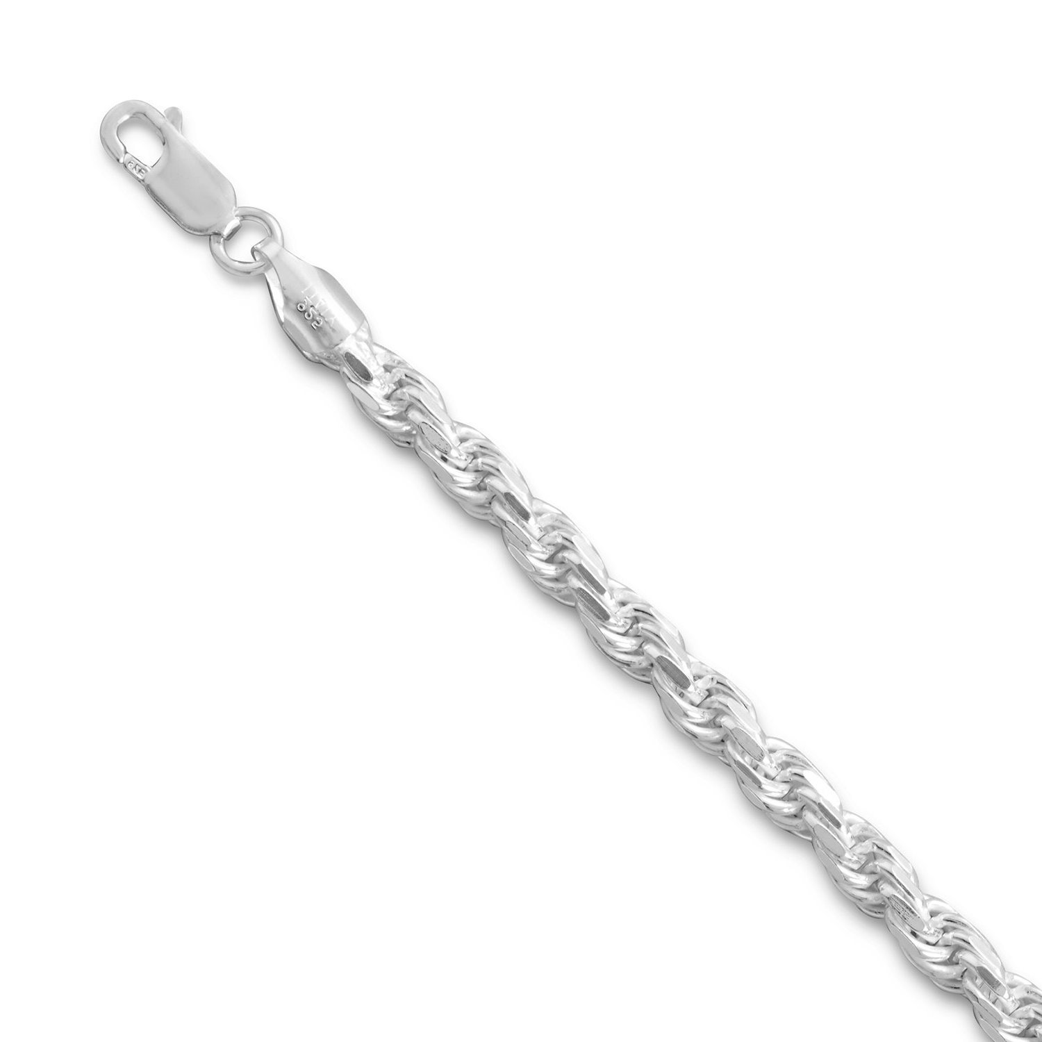 Sparkle-Cut Sterling Silver Rope Chain Necklace - 4.4mm Width for Women, Men | Elegant Jewelry Gift for Anniversary, Wedding, Party & Everyday Wear