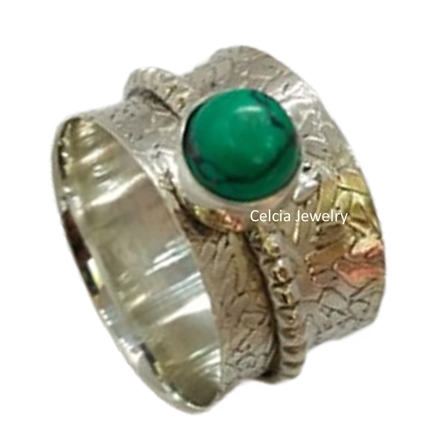 Natural Turquoise Spinner Ring for Anxiety Relief - Handmade Unisex Fine Jewelry with December Birthstone - Fidget Spinner Ring for Meditation, Stress & Focus - Perfect Mothers Day Gift (Size 7) - Great for Office, Travel & Daily Wear