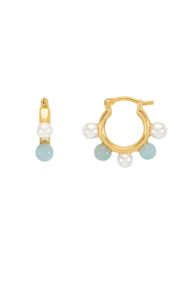 Blue Gemstone and Pearl Beaded Hoop Earrings for Women - Elegant Dangle Earrings for Party, Wedding & Everyday Wear