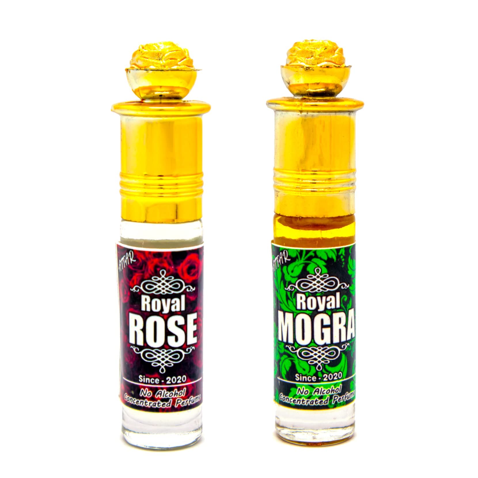 Pack of 2 Maa Fragrance Attar Roll-On Perfume Oil - Long Lasting Rose & Royal Mogra Scent for Men & Women | 6ml Alcohol-Free Perfume | Natural Aromatherapy Oil for Daily Wear, Special Occasions & Gift Giving