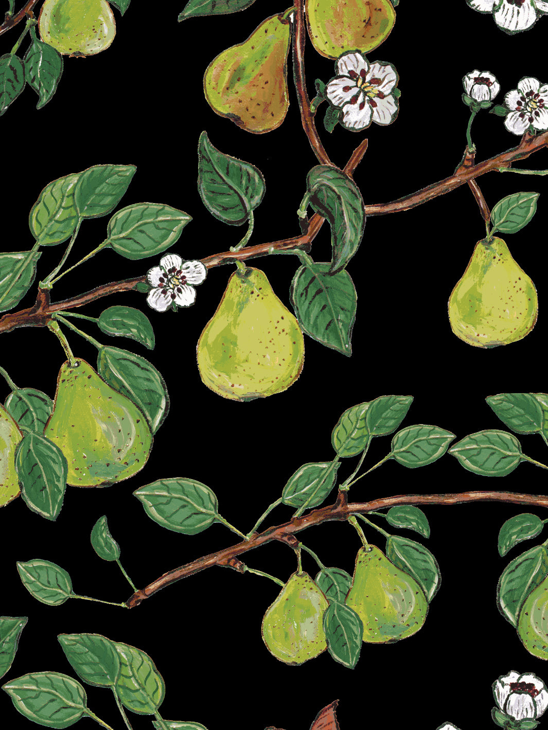 Giardino di Pere Wallpaper by Carly Beck - Elegant Black Floral Peel and Stick Wallpaper for Living Room, Bedroom & Home Decor