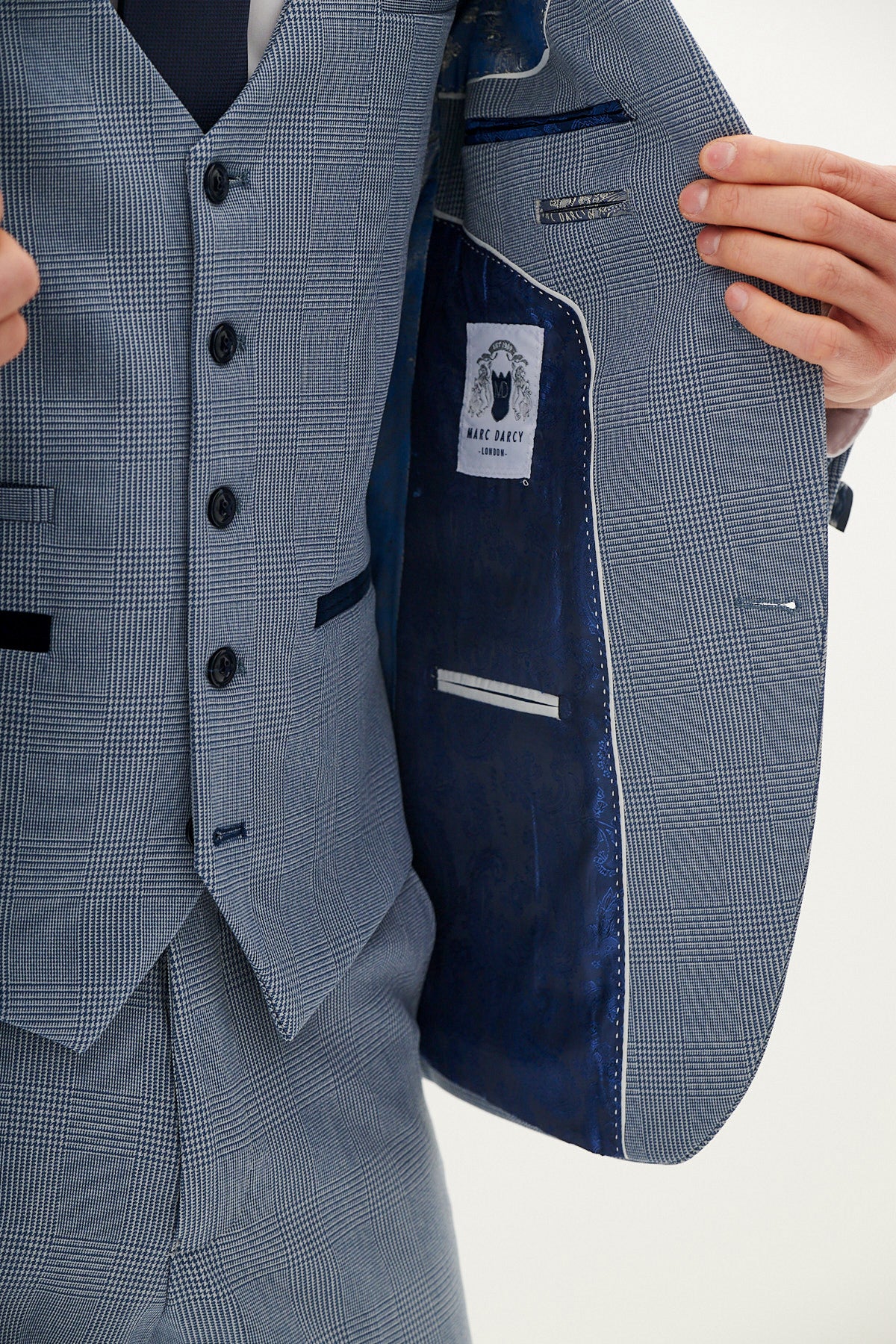 BROMLEY Sky Blue Check Three Piece Suit for Men - Classic Formal Business Attire | Perfect for Weddings, Office Meetings & Special Events