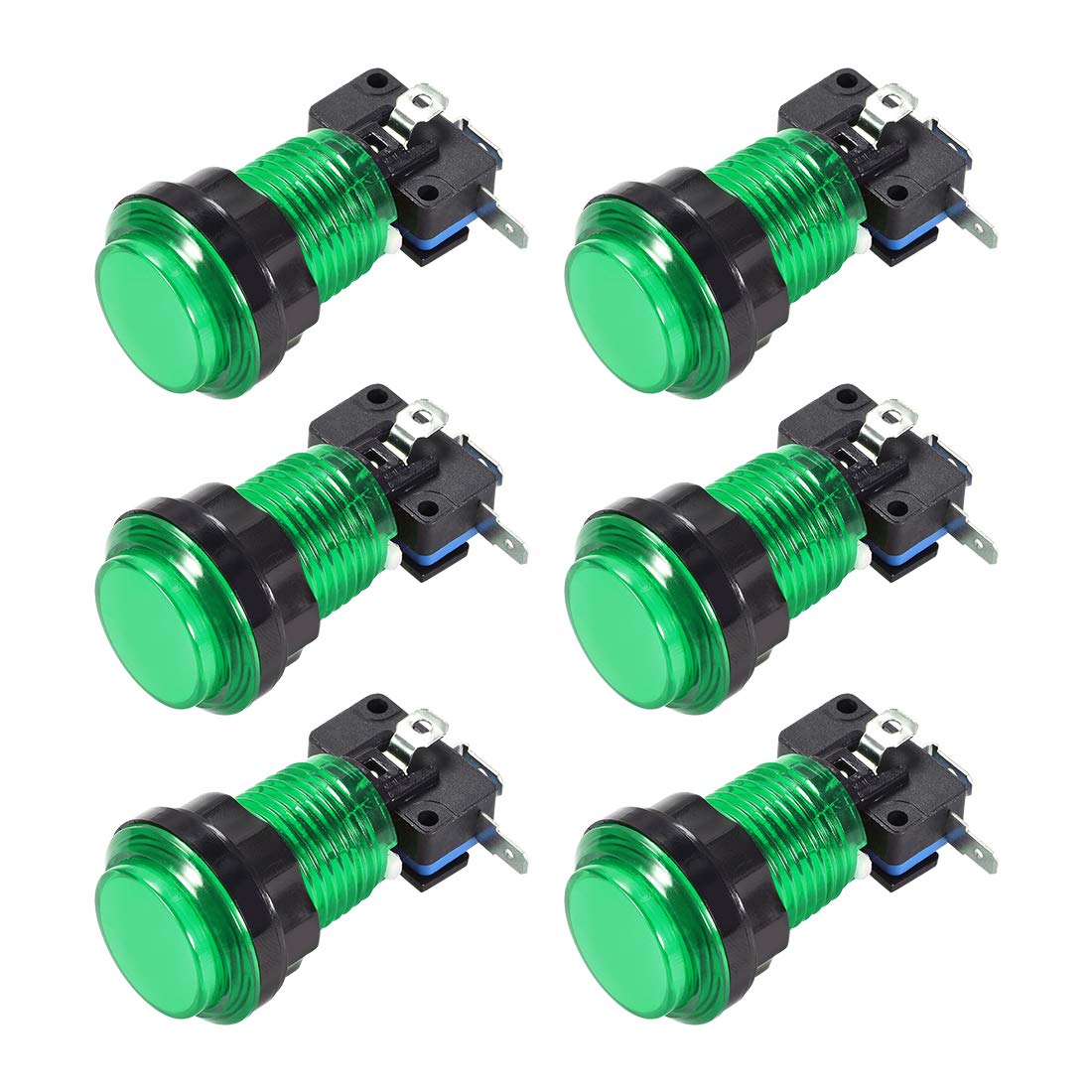 uxcell 33.5mm Round 12V LED Illuminated Arcade Push Button Switch with Micro Switch - Green (6 Pack) for Video Games, DIY Cocktail Cabinets & MAME Controllers