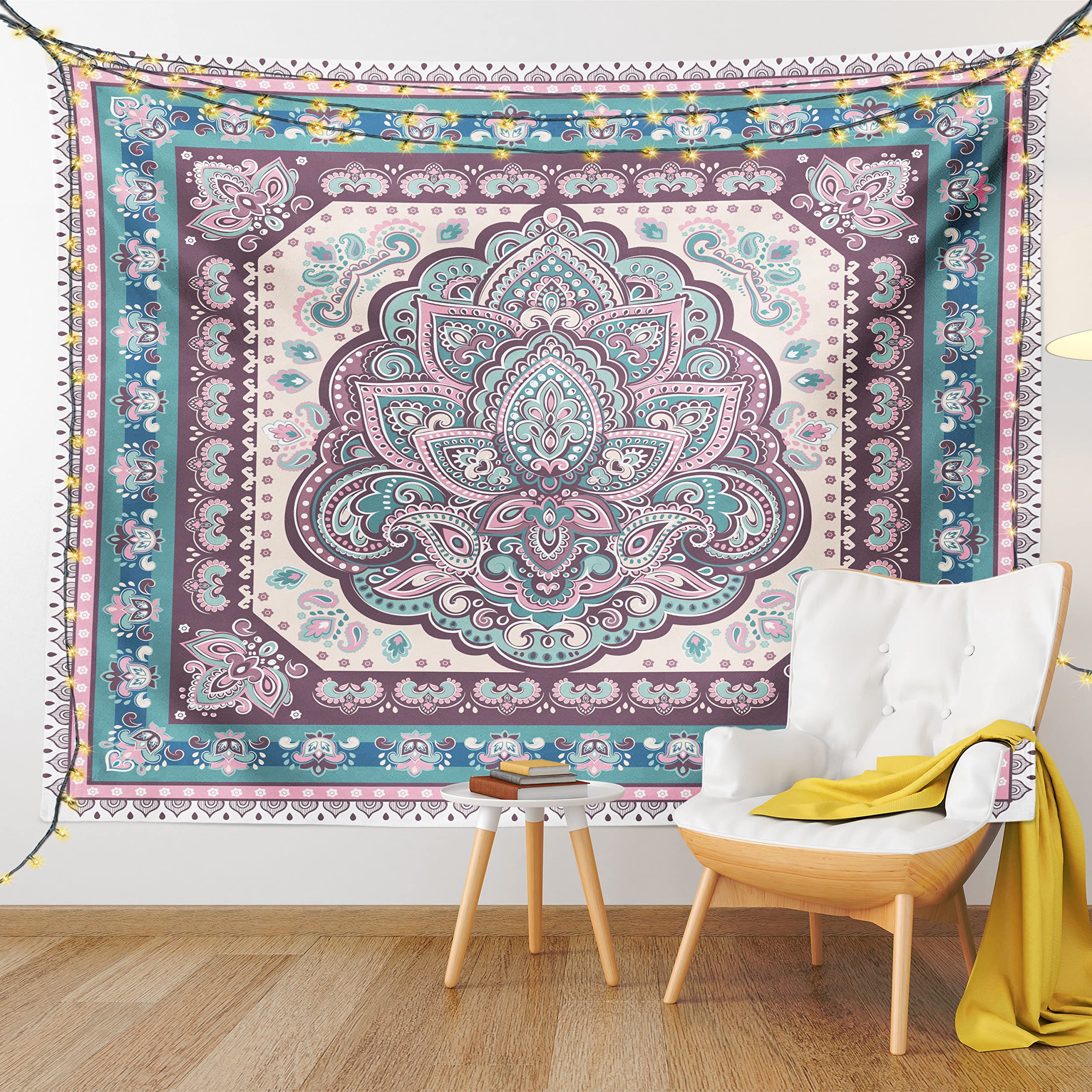 Ambesonne Bohemian Mandala Paisley Tapestry - King Size Ethnic Wall Hanging, Bedspread & Home Decor in Pale Pink Purple | Perfect for Bedroom, Living Room & Hippie Style Decorations