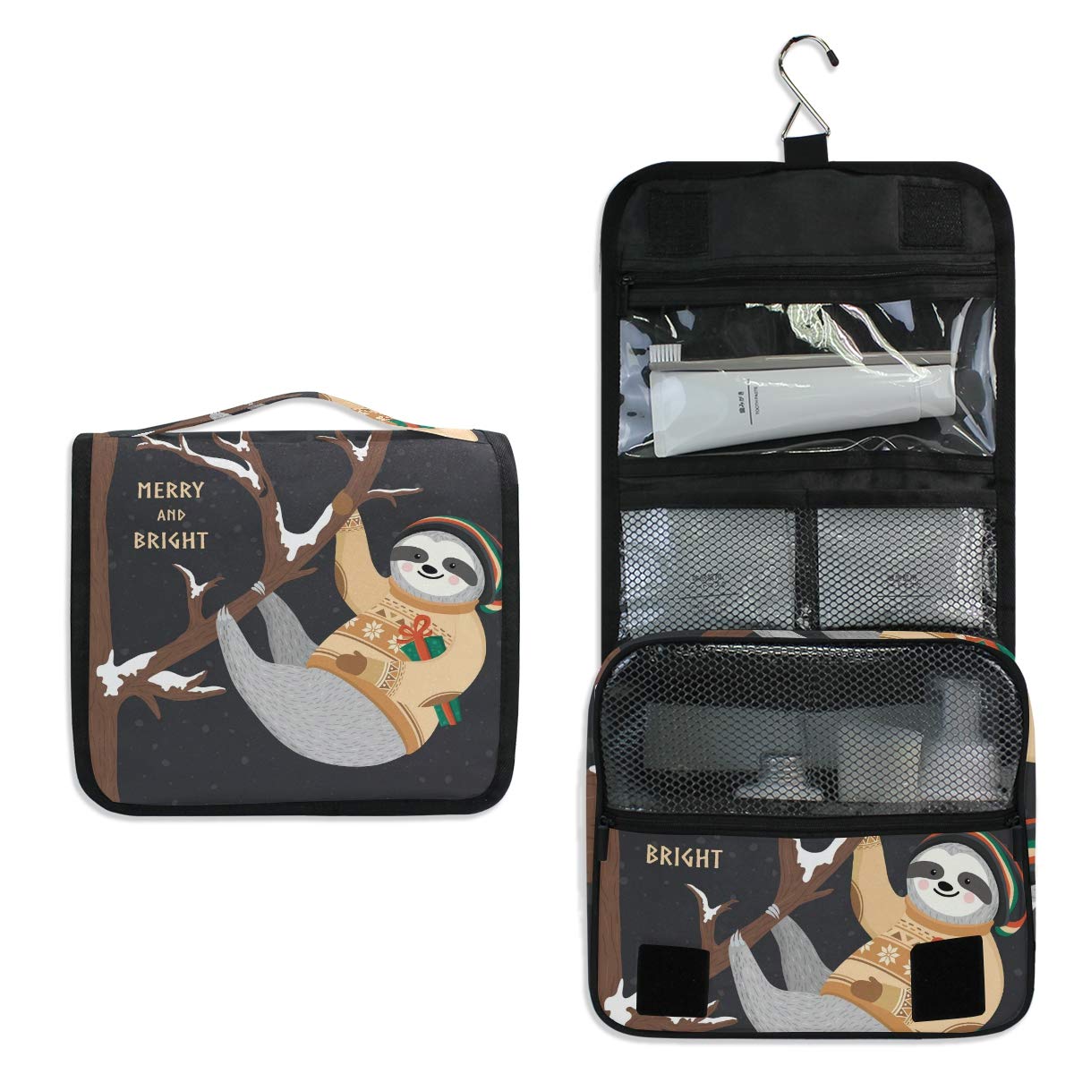 Funny Sloth Toiletry Bag with Hanging Hook - Waterproof Travel Cosmetic Pouch for Bathroom & Camping