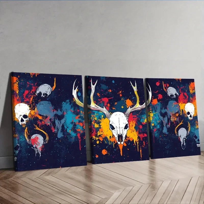 3-Piece Skull and Bison Horn Wall Art Set - Framed Canvas Prints 40x60cm - High Quality Australian Made Wall Decor - Perfect for Living Room, Bedroom or Office Decor