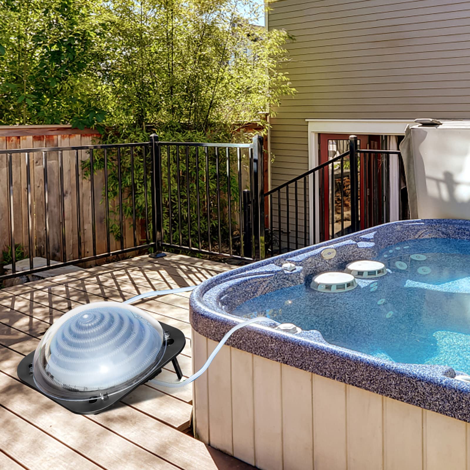 Goplus Solar Dome Swimming Pool Heater - Above Ground & Inground Pool Warmer with Hose Connector - Energy Efficient Outdoor Pool Heating Equipment for Backyard, Garden & Patio Use