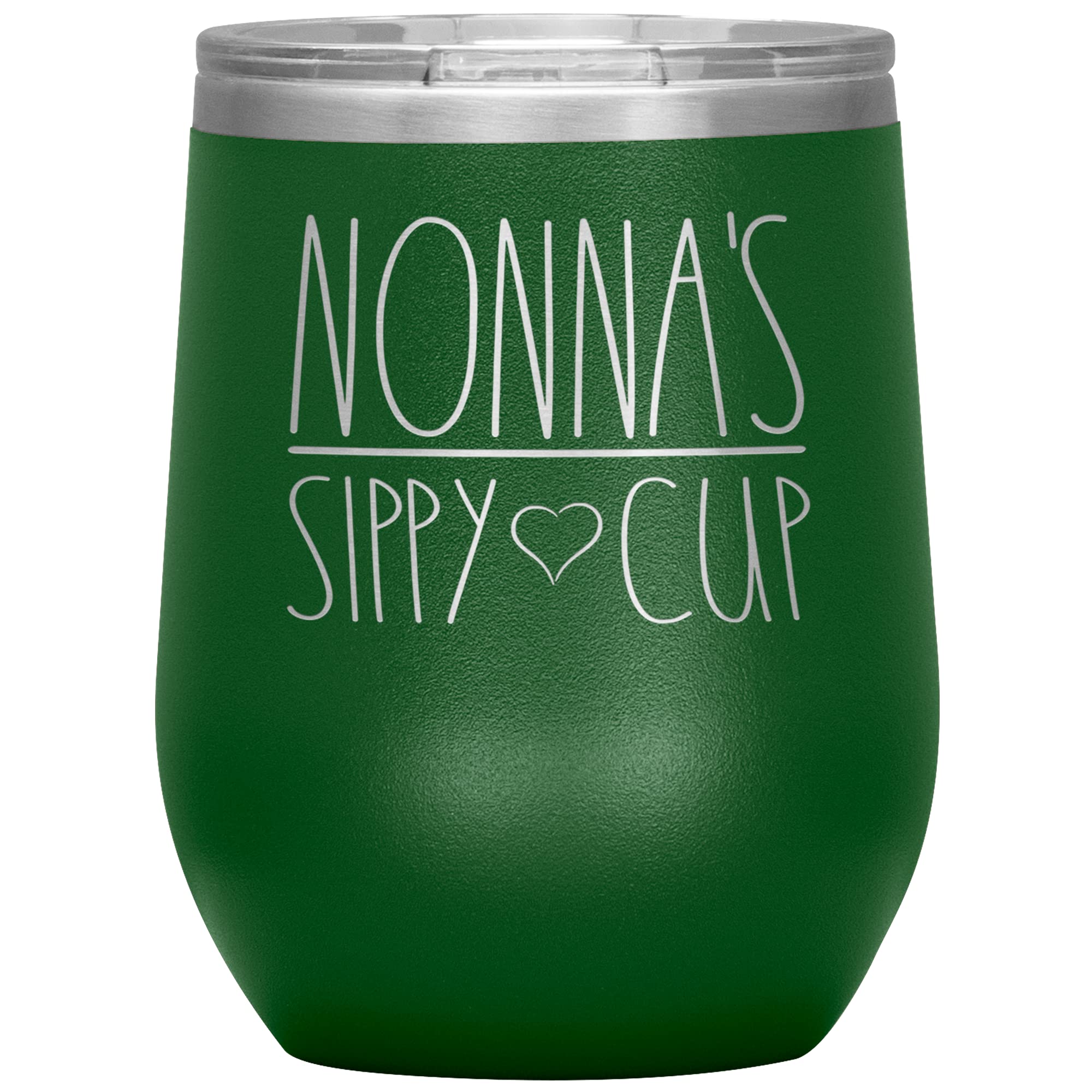 Nonna's Sippy Cup Wine Tumbler - 12Oz Insulated Stainless Steel Tumbler with Lid - Perfect Gift for Nonna's Birthday, Mother's Day & Grandparents Day - Available in 12 Colors (Green) - Ideal for Wine, Coffee & Tea at Home, Picnics & Family Gatherings
