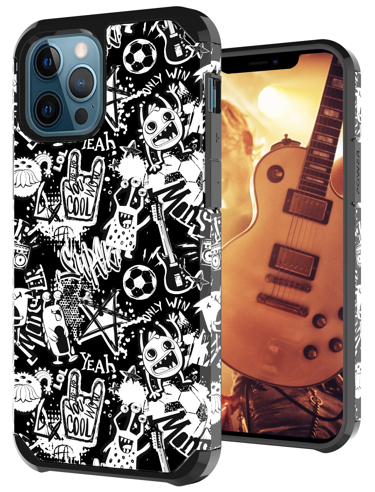 iPhone 12 Pro Max Case - Heavy Duty Dual Layer Protective Cover with Graffiti Design | Shockproof, Anti-Scratch & Stylish Bumper Phone Case (Black) - Perfect for Outdoor Activities, Travel & Daily Protection