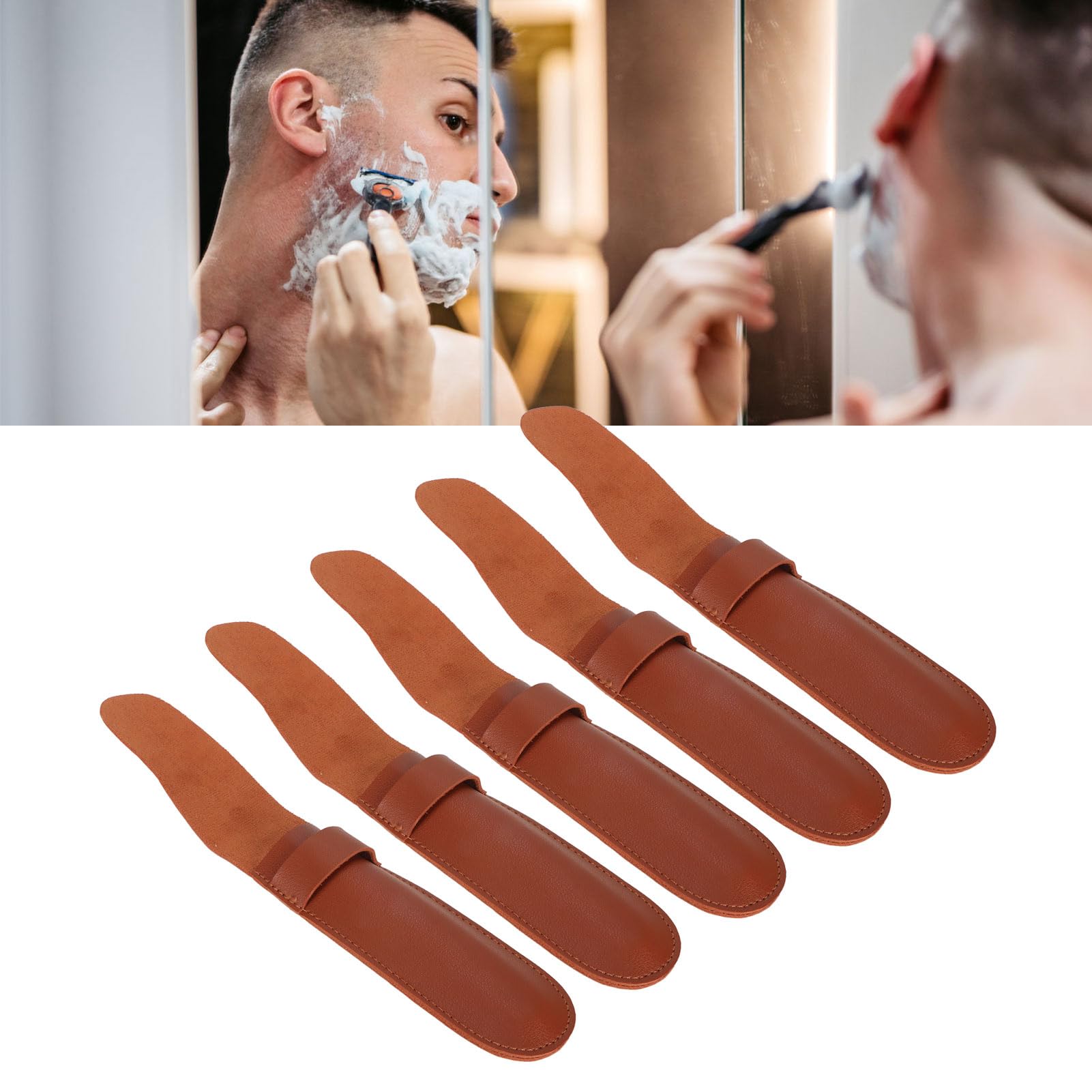 5-Piece Straight Razor Travel Case Set - Premium Brown Leather Razor Cover & Protective Holder for Barber Trimmer Storage - Perfect for Travel, Salon & Home Use