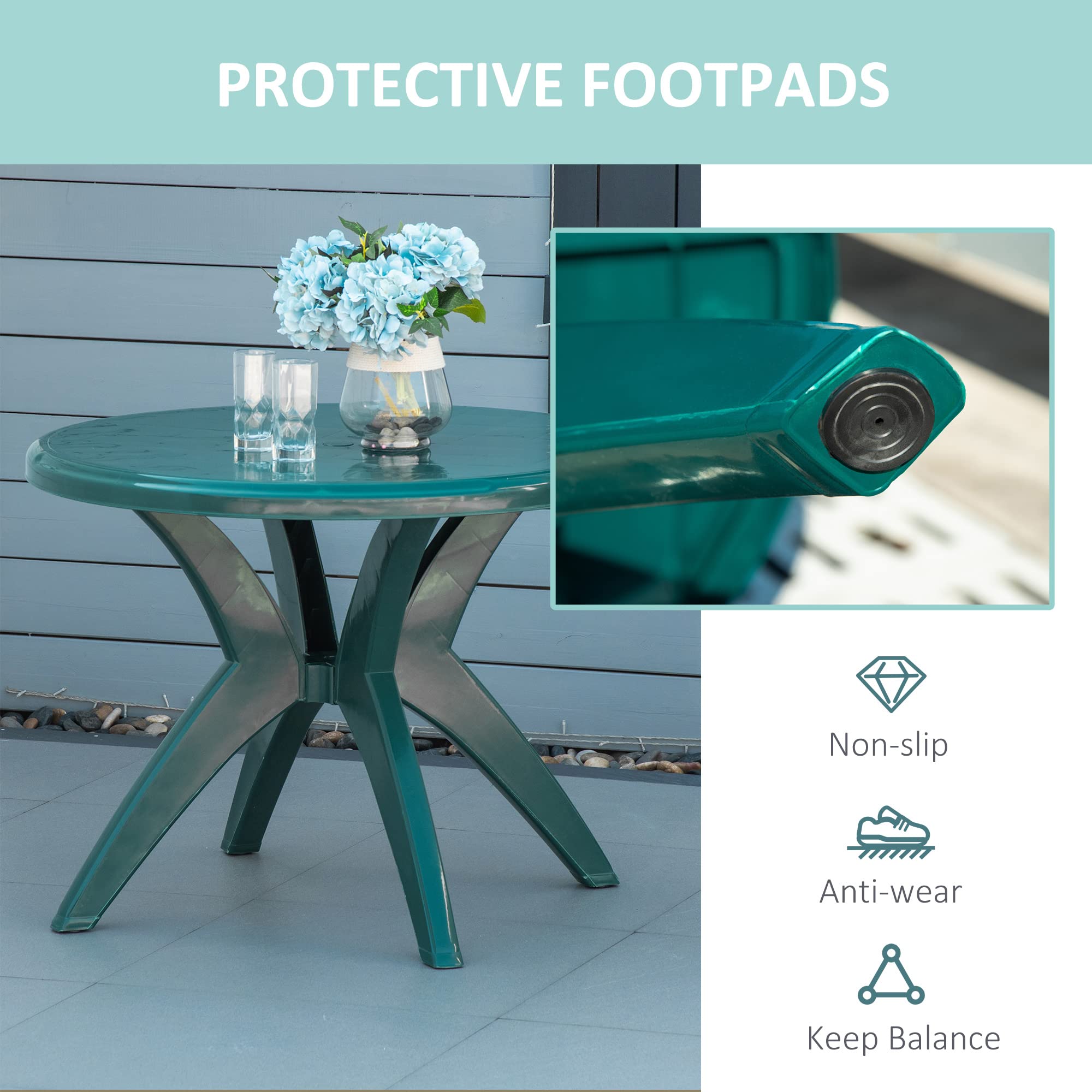Outsunny 36.25 Inch Round Plastic Outdoor Patio Table with Umbrella Hole - Weather-Resistant Bistro Dining Table for Garden, Backyard, Poolside, Restaurant, Cafe | Perfect for Outdoor Entertaining, Al Fresco Dining, and Relaxing in Your Yard