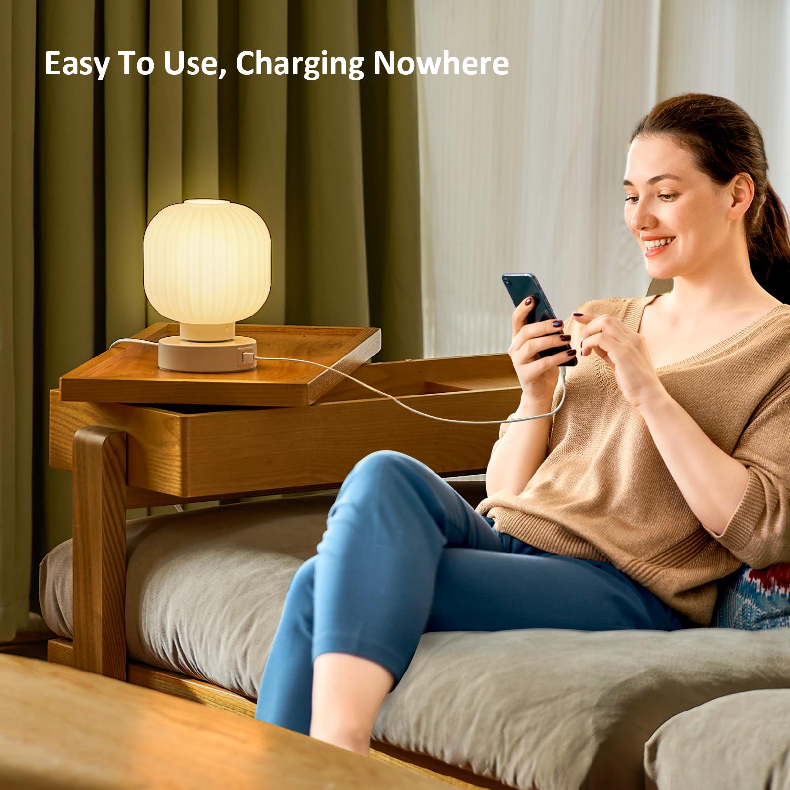 Touch Bedside Table Lamp - 3-Way Dimmable Nightstand Lamp with USB-C & USB-A Charging Ports, 6W LED Bulb Included - Perfect for Bedroom, Living Room & Office Lighting