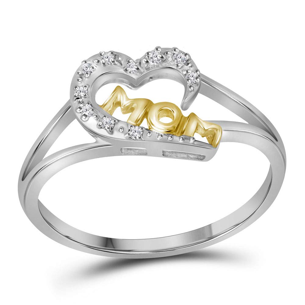 Dazzlingrock Two-Tone Sterling Silver Women's Round Diamond Heart Ring - 1/20 CTW Mother's Jewelry Gift for Mom, Wife, Anniversary, Birthday | Perfect for Everyday Wear & Special Occasions