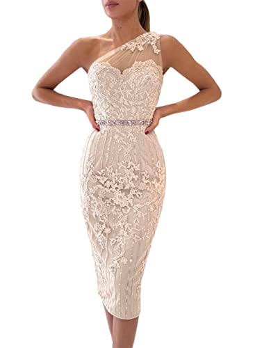 Elegant Yukale Women's One Shoulder Cocktail Dress with Appliques - Short Prom Party Gown for Evening Events, Weddings & Special Occasions