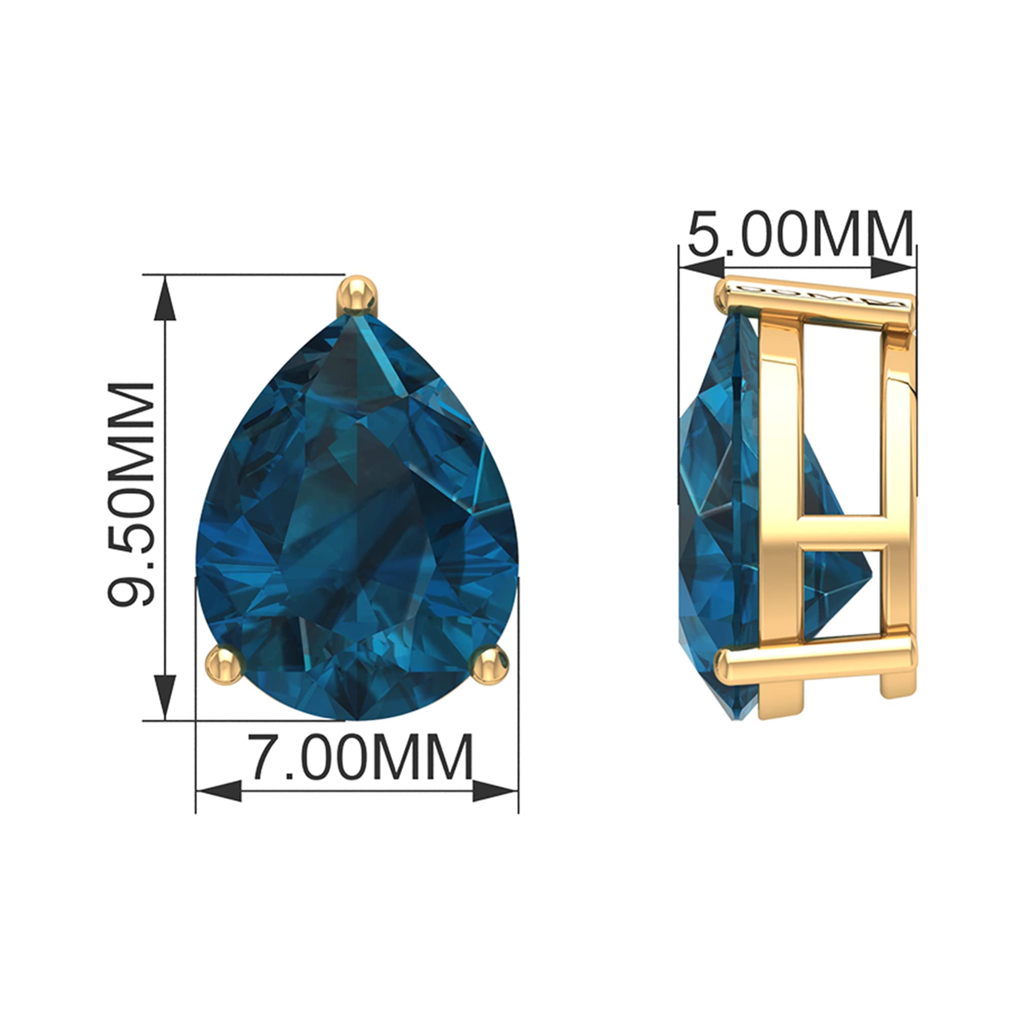 AAA Quality Natural London Blue Topaz 7x10mm Pear Shaped Screw Back Earrings for Women - Elegant Gift for Her, Perfect for Weddings, Parties & Special Occasions