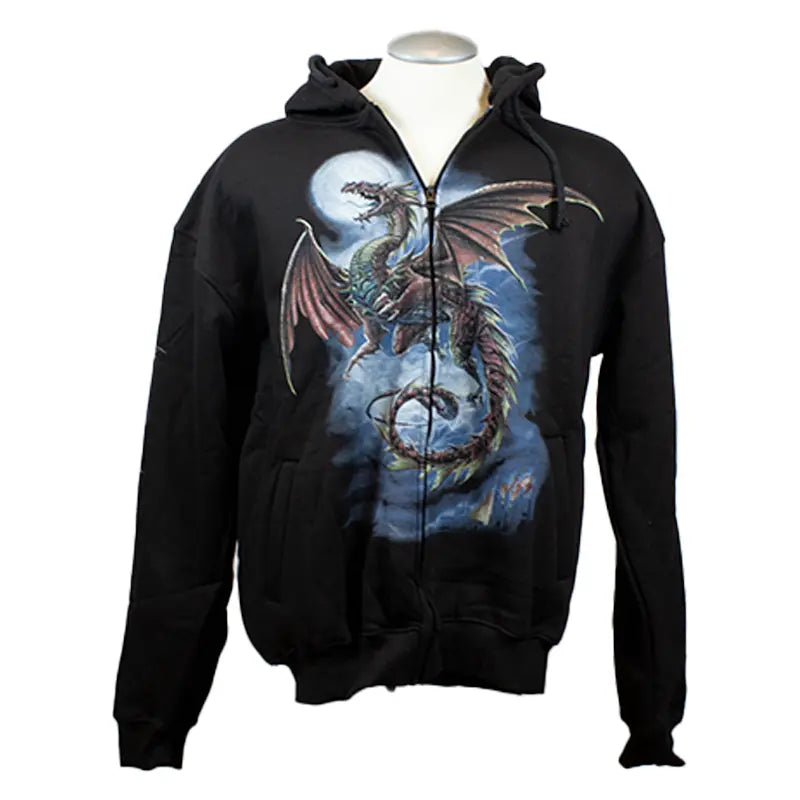 J&L Imports Men's Moon and Dragon Zip Up Hoodie - Stylish Asian Inspired Pullover Jacket for Streetwear & Casual Outfits