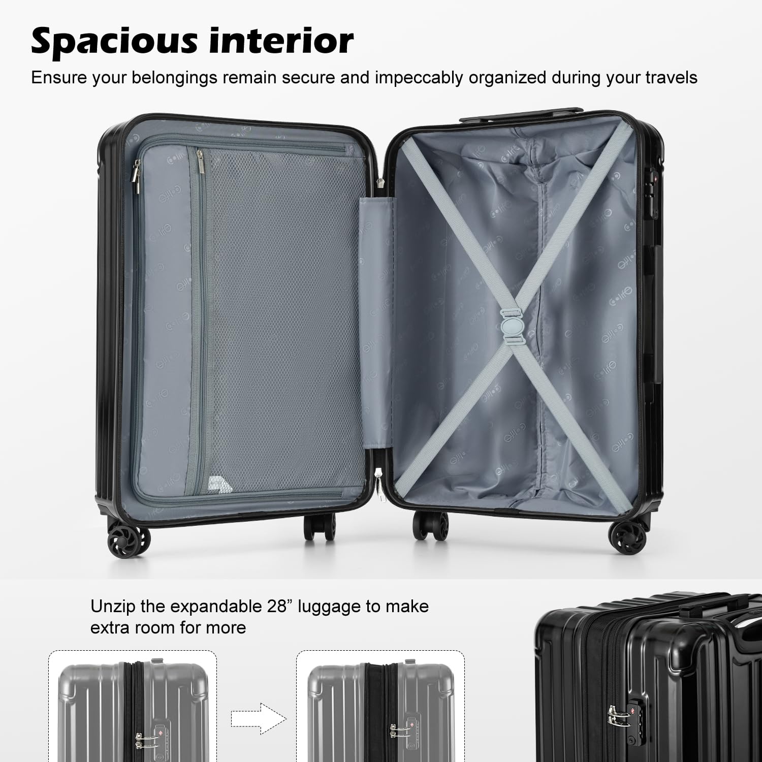 COOLIFE Expandable 3-Piece Luggage Set with TSA Lock - 20in, 24in, 28in Spinner Suitcases (Wine Red) | Durable PC+ABS Material | Perfect for Air Travel, Business Trips & Family Vacations