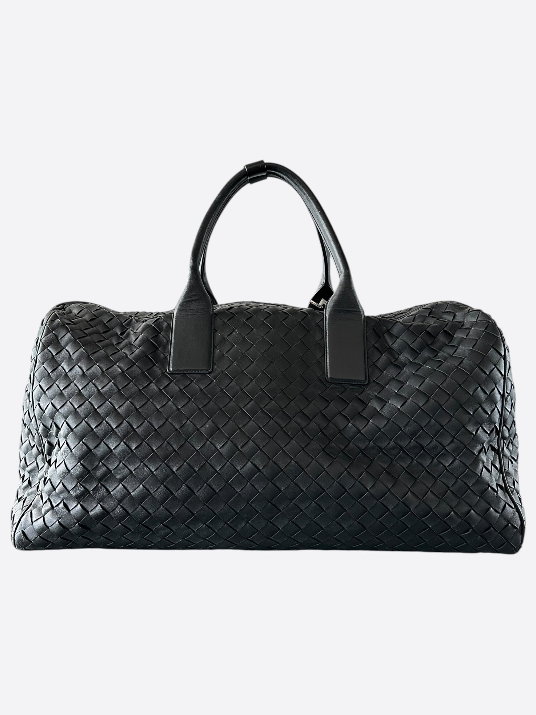Bottega Veneta Black Large Duffle Bag for Travel, Gym & Weekend Getaways - Premium Leather Carryall Luggage for Men & Women