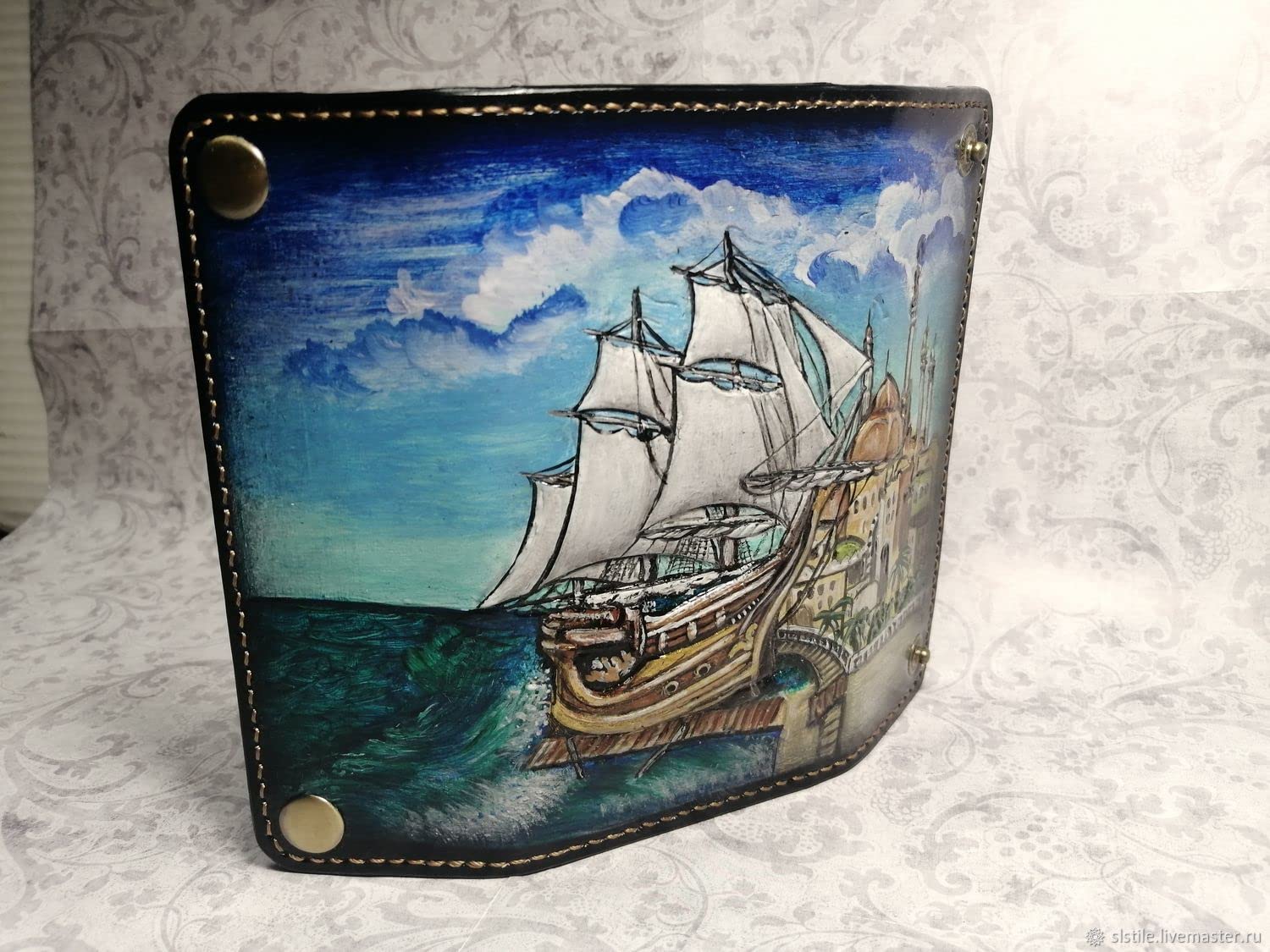 Sailor Ship RFID Men's Bifold Leather Wallet - Handmade Genuine Leather Embossed Viking Boat Design - Perfect for Travel, Gifts & Biker Enthusiasts