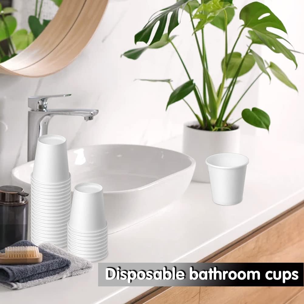 100 Pack 3 oz Disposable Paper Cups - White Bathroom & Mouthwash Cups for Home, Office, and Travel Use