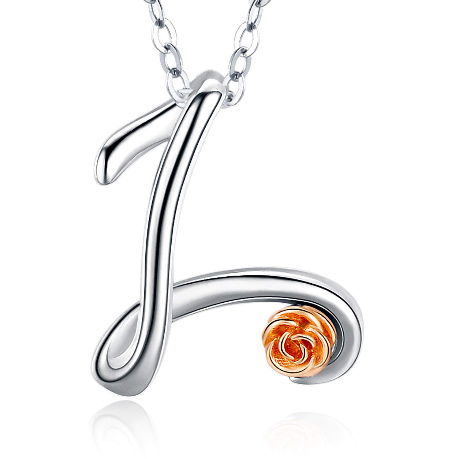Aniu Initial Necklace for Women - S925 Sterling Silver Alphabet A-Z Rose Pendant (26 Letters) - Personalized Jewelry Gift for Wife, Mother, Daughter, Sister & Best Friend - Perfect for Birthday, Mother's Day & Special Occasions - Elegant Everyday Wear & Romantic Gift Idea