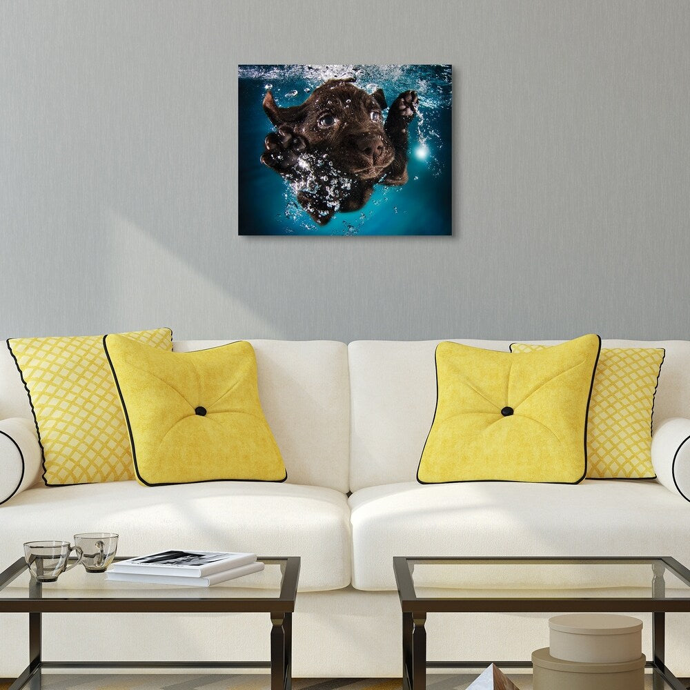 Black Lab Dog Wall Art - Frameless Free Floating Tempered Glass Panel in Blue & Brown - Perfect for Living Room, Bedroom, or Office Decor