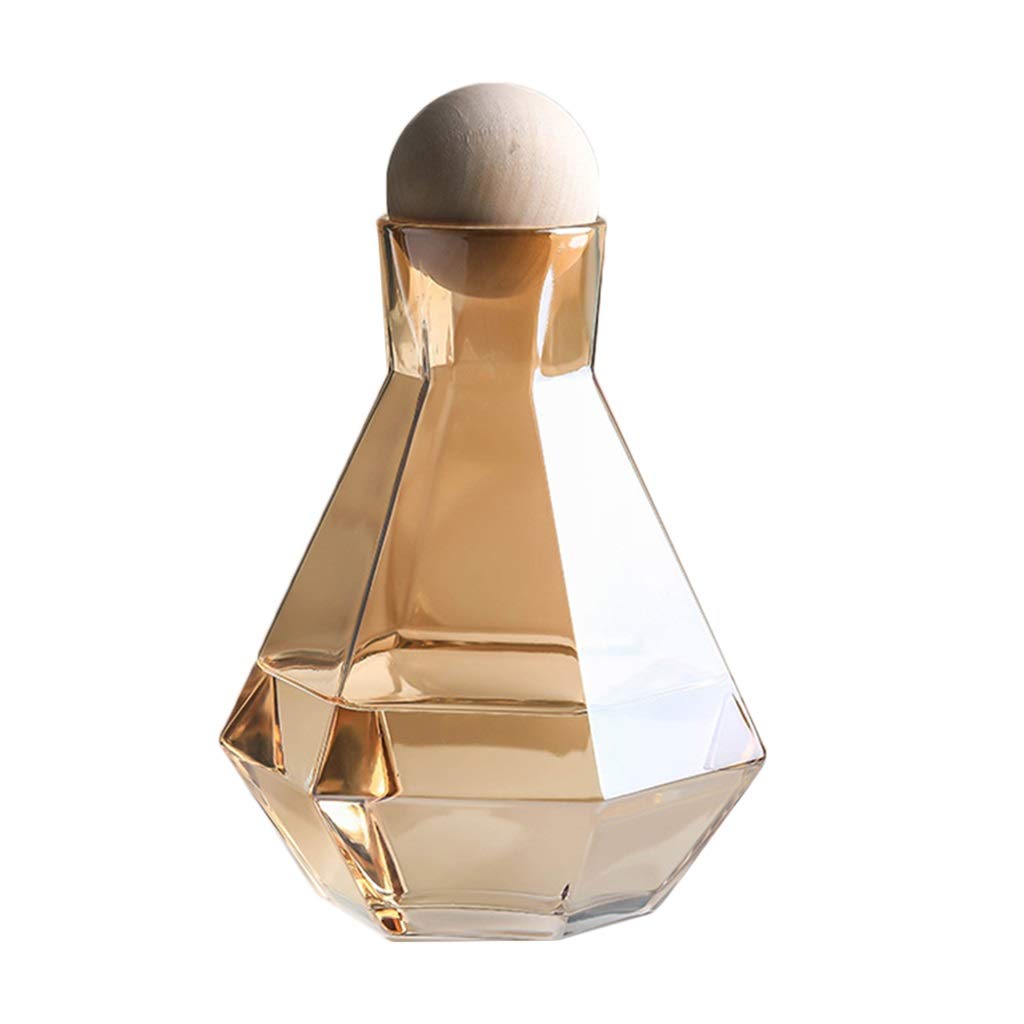 Hexagonal Crystal Glass Pitcher with Wooden Lid - 1200ml Iced Tea & Water Carafe - Elegant Brown Pitcher for Home, Kitchen, and Entertaining