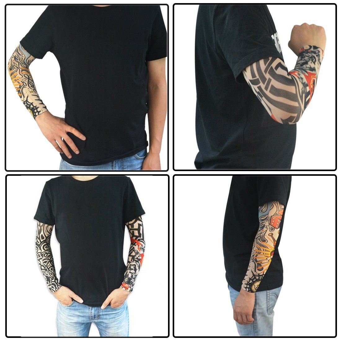 Fantastic Me 6-Piece Temporary Tattoo Arm Sleeves Set - UV Protection Sunscreen Sleeves for Outdoor Sports, Running, Fishing & Riding (18.9x3.3 Inches) - Tiger, Dragon & Skull Designs - Perfect for Sun Protection, Costume Parties & Athletic Performance