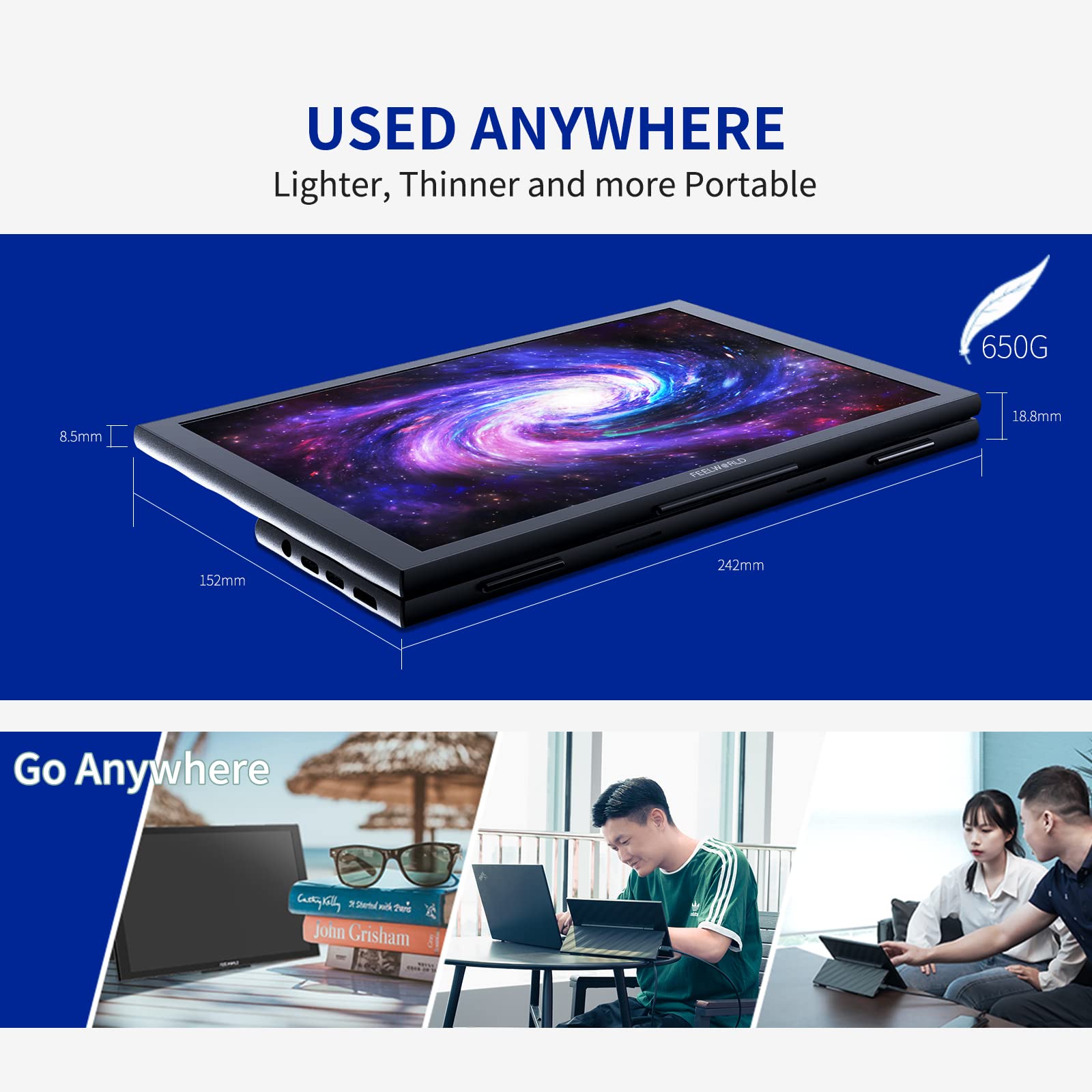 FEELWORLD DH101 10.1 Inch Portable Monitor - Full HD USB-C HDMI External Display with Dual Speakers for Laptop, PC, Mac, Phone, Raspberry Pi, PS4, PS5, Xbox & Nintendo Switch - Perfect for Work, Gaming & Entertainment On-The-Go
