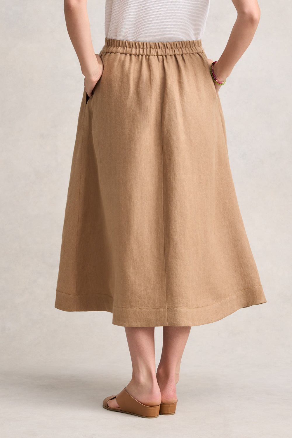 Elegant Twill Linen Midi Skirt in Camel - Comfortable & Stylish Women's Casual Skirt for Office, Brunch or Summer Outfits