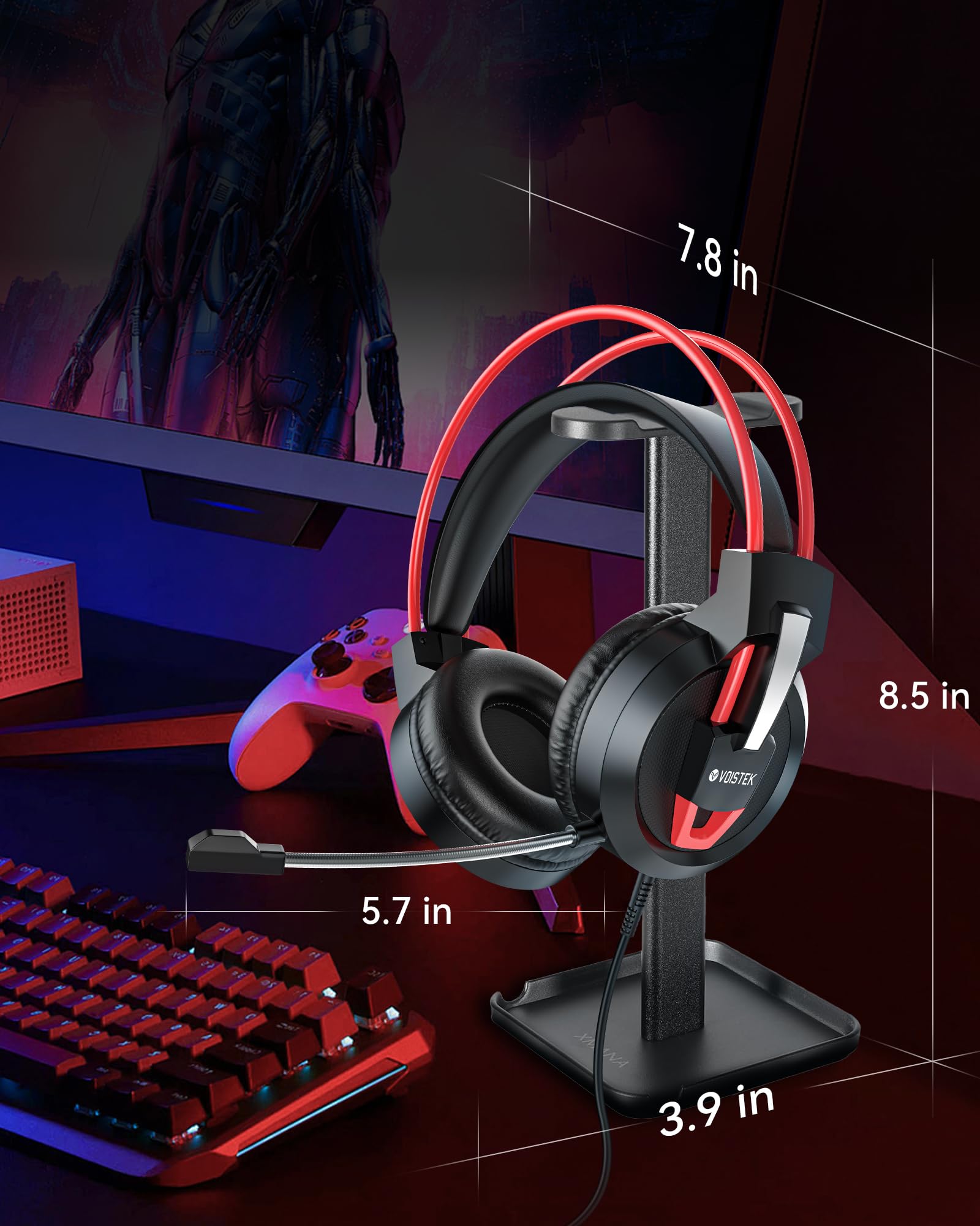 V9 Wired Gaming Headset with Microphone - 50mm Drivers, Over-Ear Noise Isolation, LED Lights for PS5, PS4, Nintendo Switch, Xbox Series X|S, PC & Mac - Perfect for Competitive Gaming & Streaming (Red)