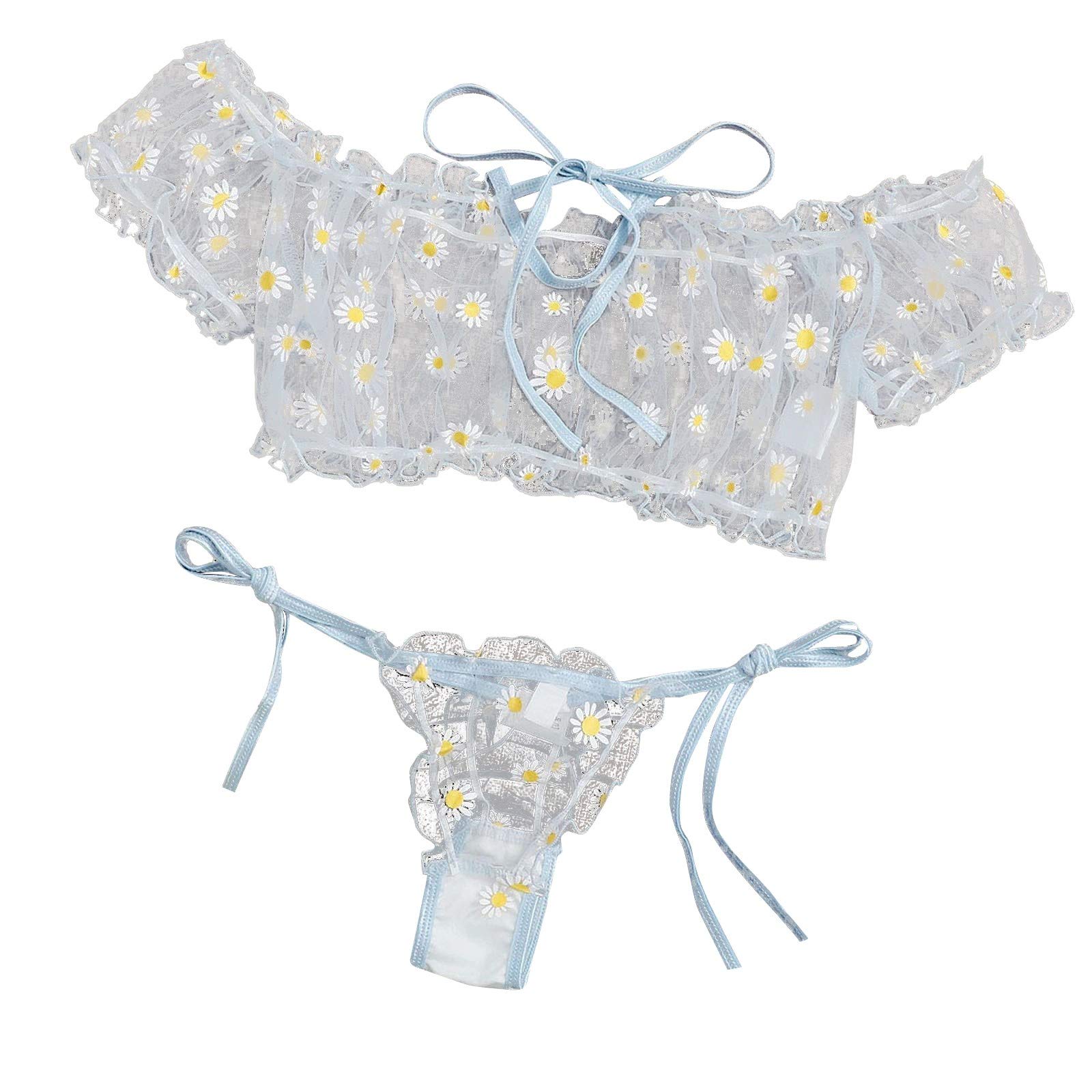 Sexy Women's Lingerie Set - Strapless Lace Bra & Thong with Bowknot Embroidery for Sleepwear, Valentine's Day & Romantic Nights